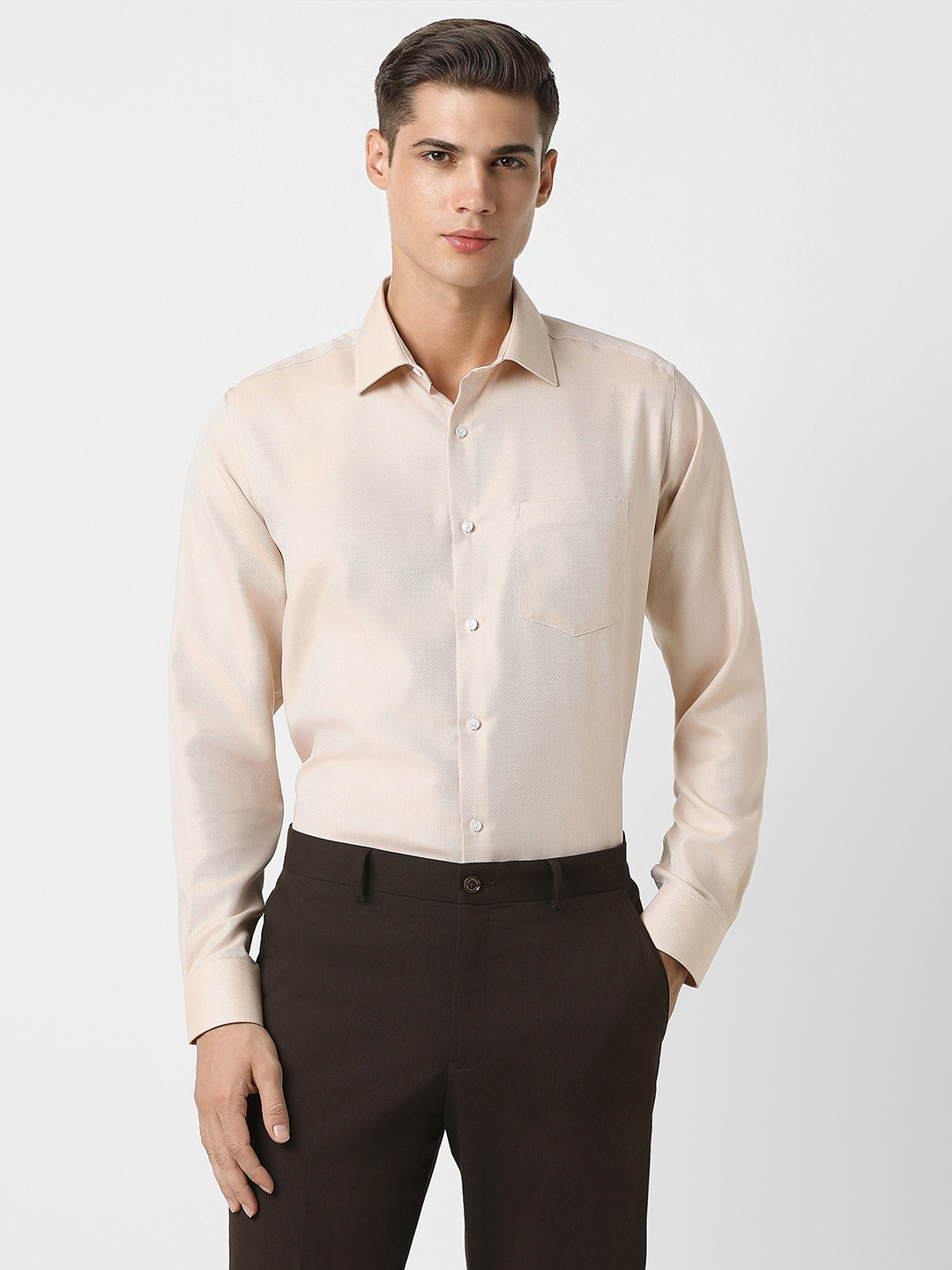 

Van Heusen Self Design Textured Cotton Opaque Formal Shirt, Beige