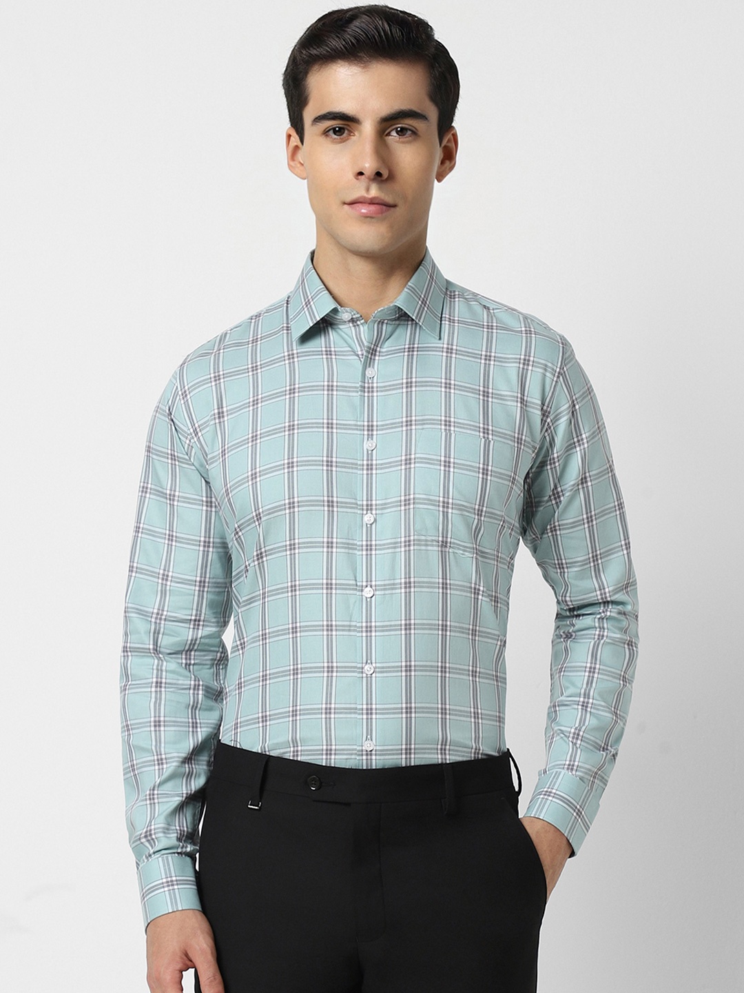 

Van Heusen Men Blue Slim Fit Opaque Checked Formal Shirt