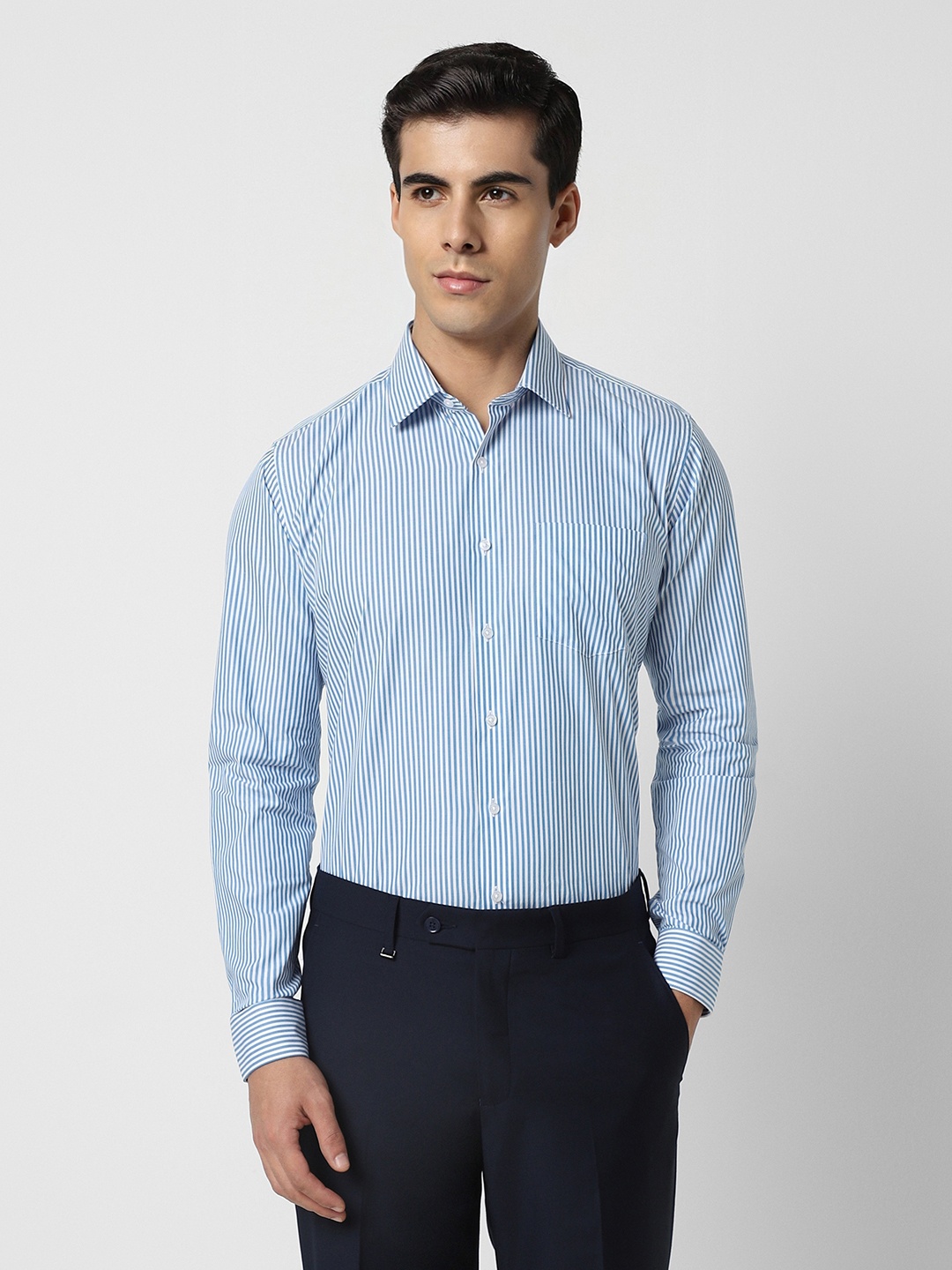 

Van Heusen Men Blue Slim Fit Opaque Striped Formal Shirt