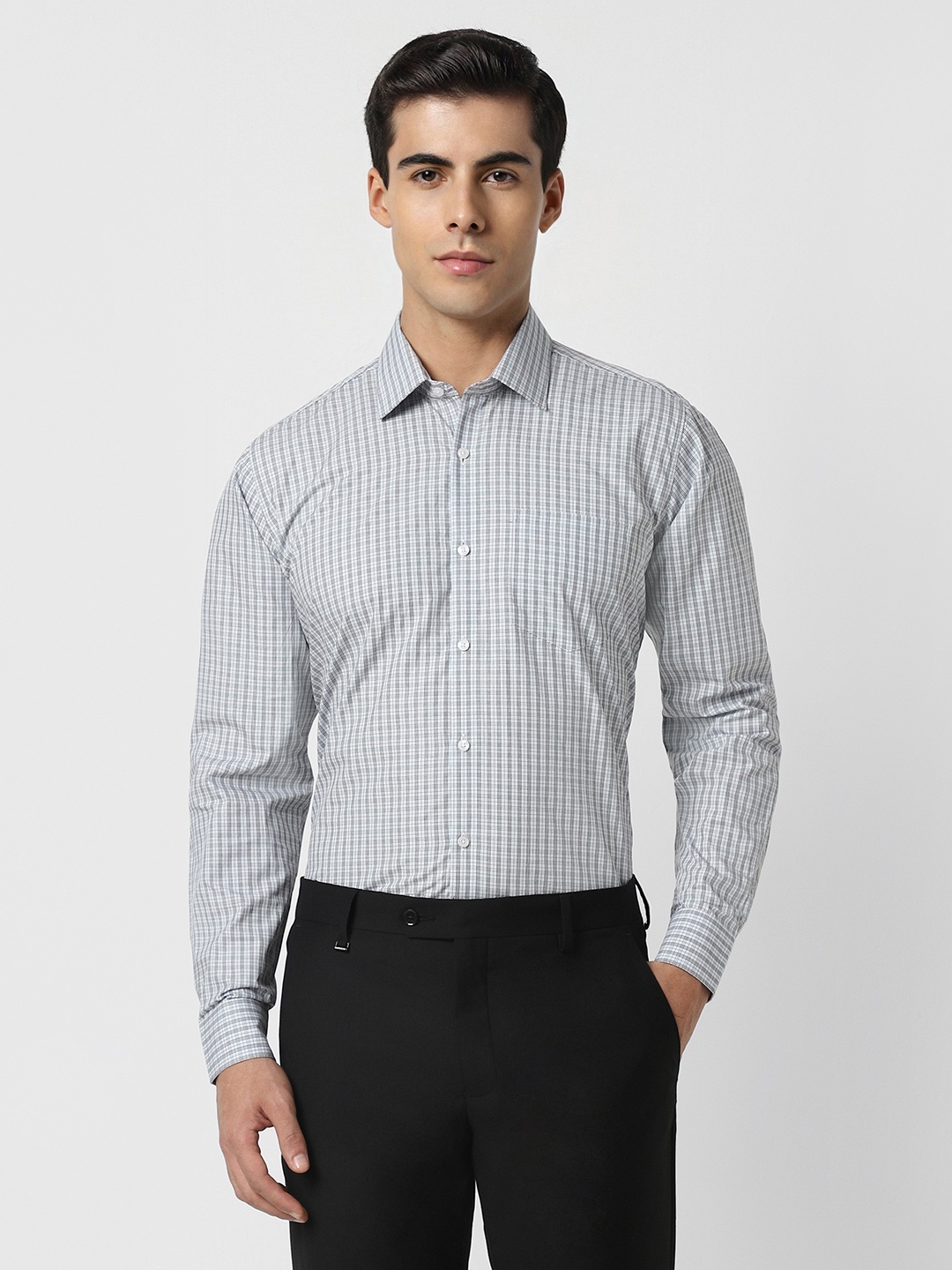 

Van Heusen Men Grey Opaque Checked Formal Shirt