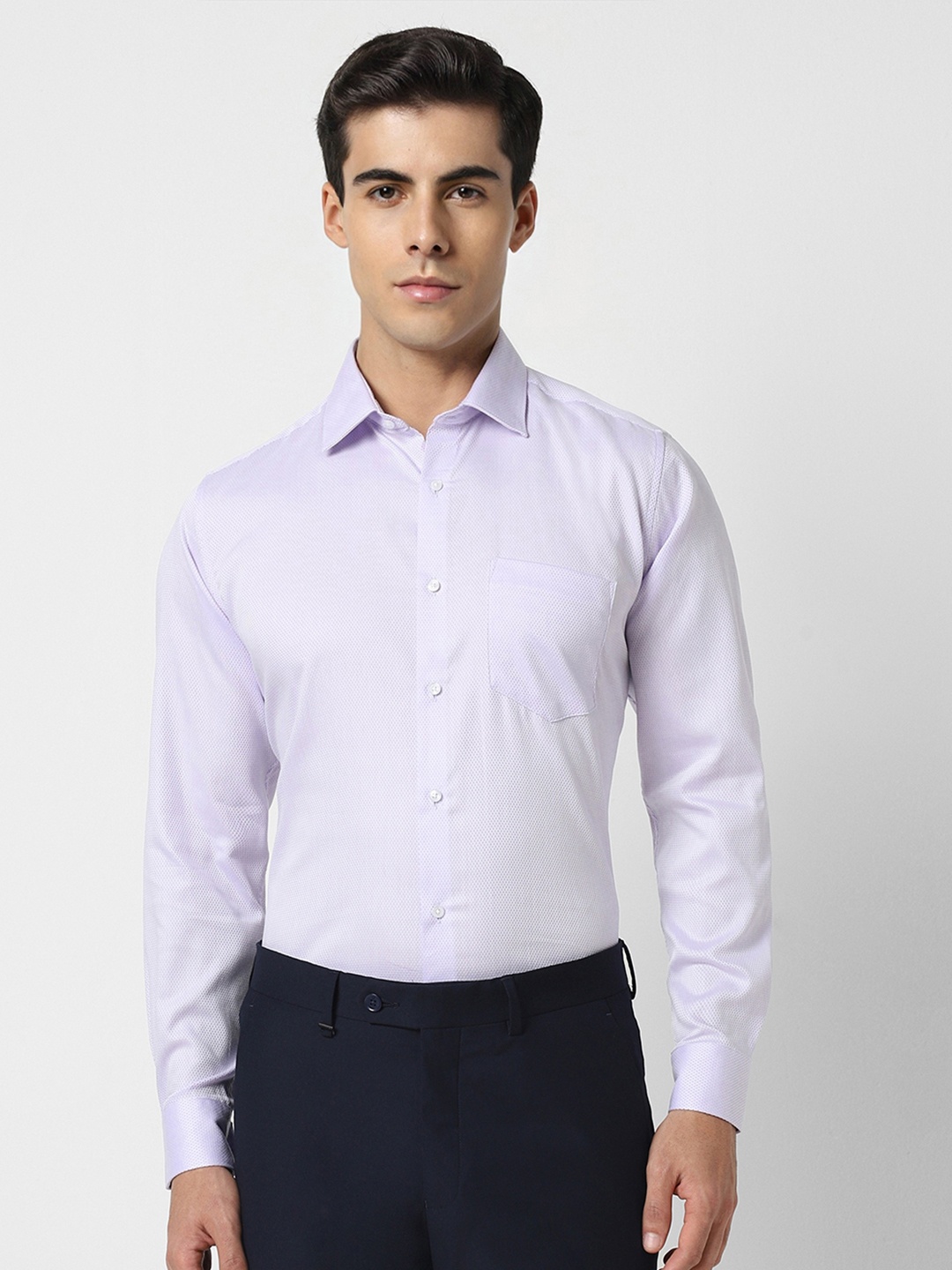 

Van Heusen Self Design Textured Slim Fit Cotton Opaque Party Shirt, Purple