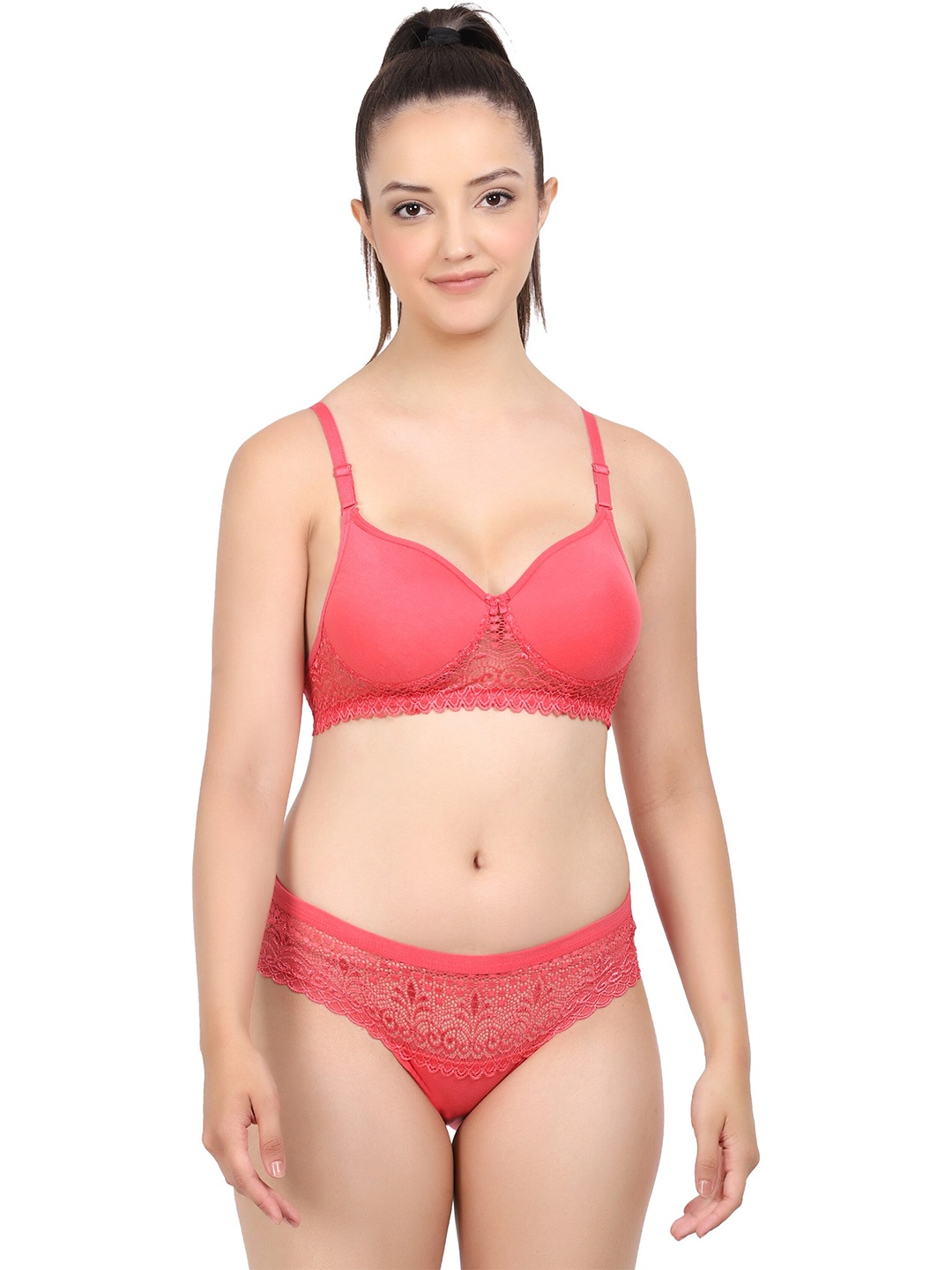 

PIBU Cotton Lightly Padded Lingerie Set, Red