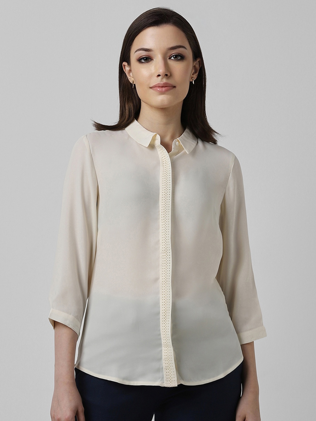 

Van Heusen Woman Spread Collar Opaque Formal Shirt, Cream