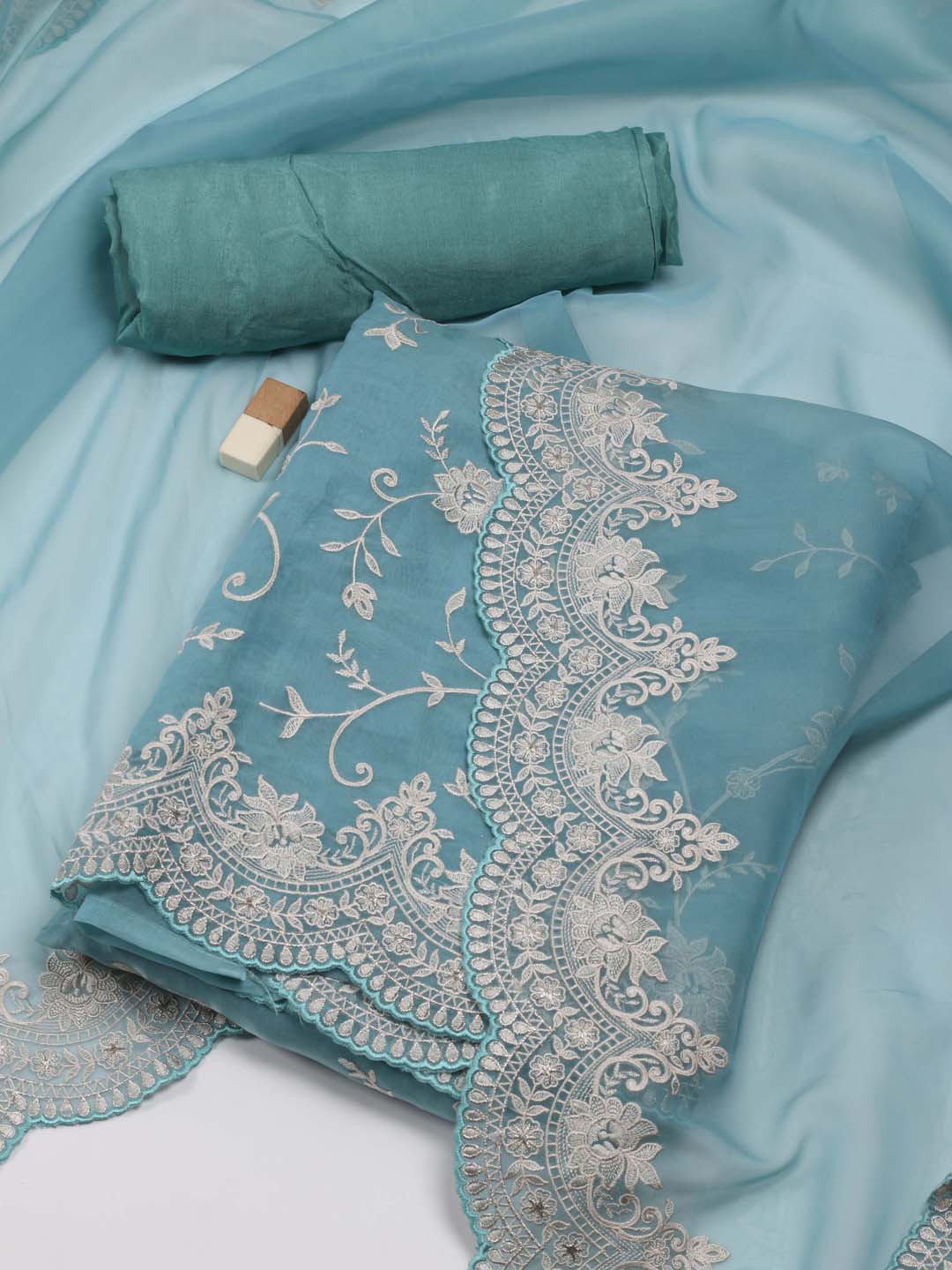 

Meena Bazaar Embroidered Organza Unstitched Dress Material, Blue