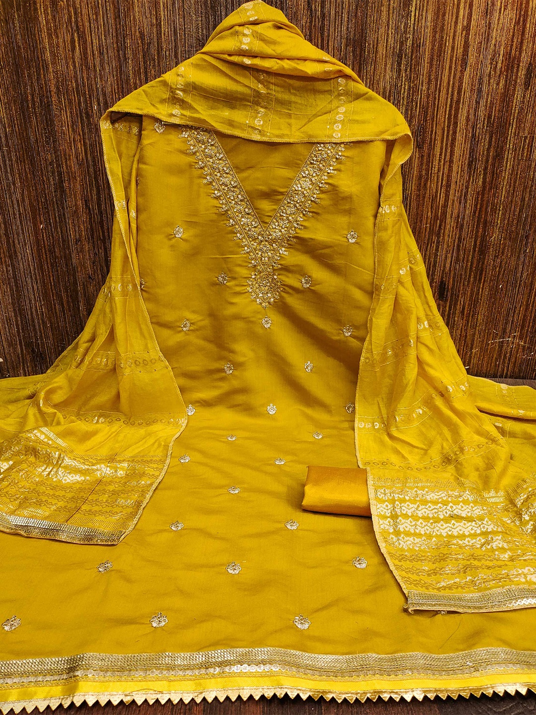 

KALINI Ethnic Motifs Embroidered Sequinned Unstitched Dress Material, Yellow