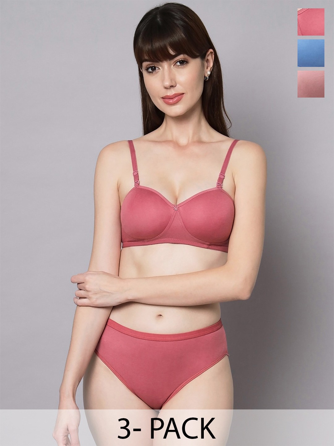 

PIBU Pack Of 3 Cotton Lingerie Set, Red