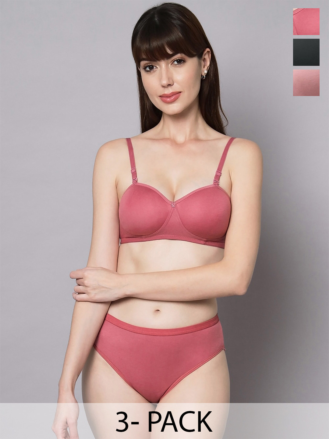 

PIBU Pack Of 2 Cotton Lingerie Set, Red
