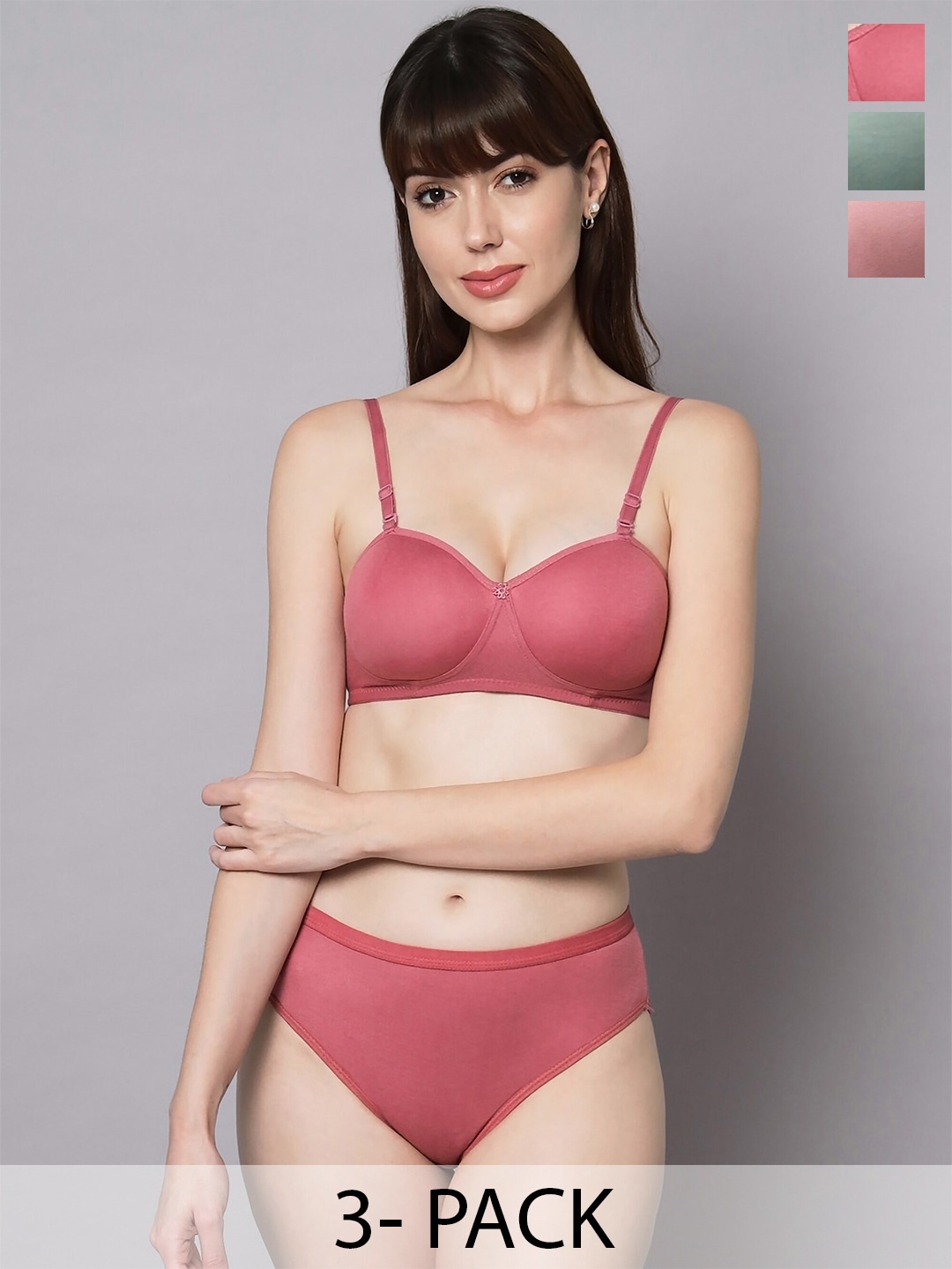 

PIBU Pack Of 3 Cotton Lingerie Set, Red