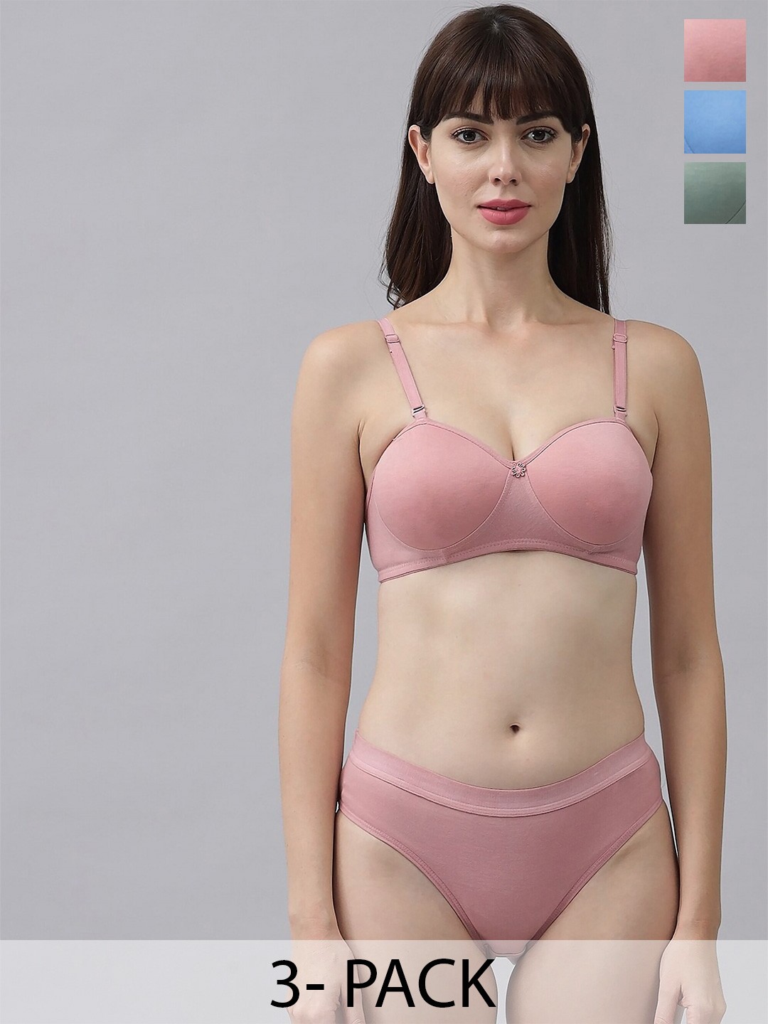 

PIBU Pack Of 3 Cotton Lingerie Sets, Pink