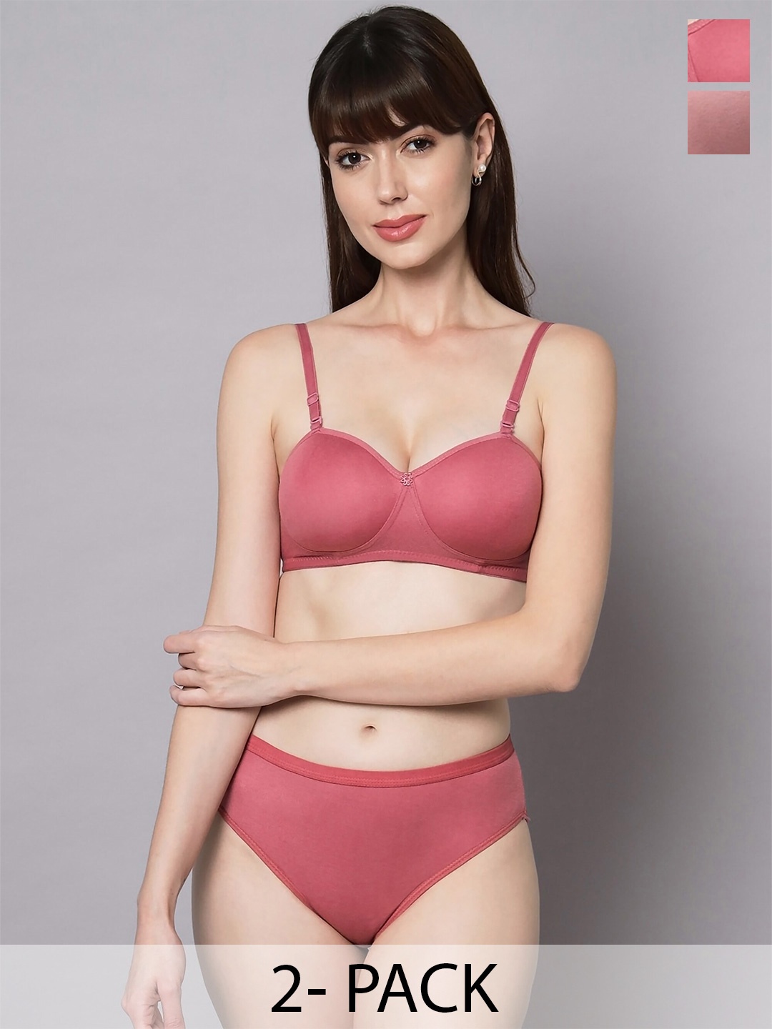 

PIBU Pack Of 2 Cotton Lightly Padded Lingerie Set, Red