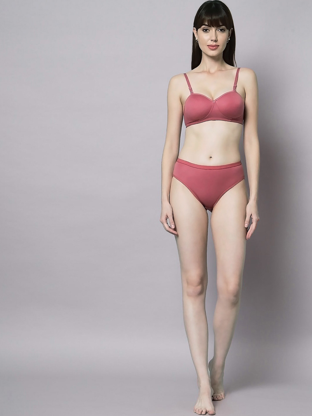 

PIBU Mid-Rise Lightly-Padded Cotton Lingerie Set, Red