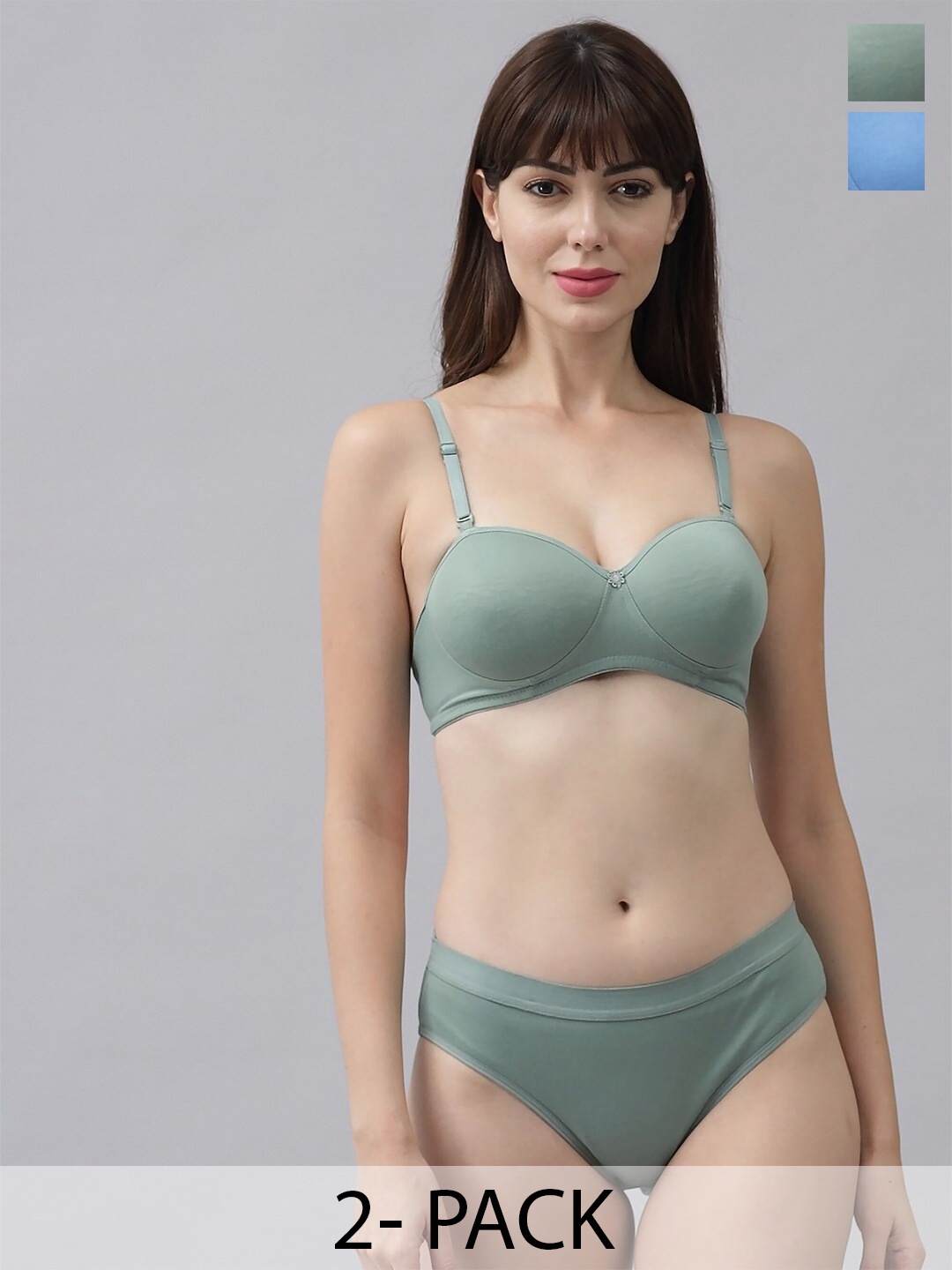 PIBU Pack Of 2 Cotton Brief Lingerie Set, Blue