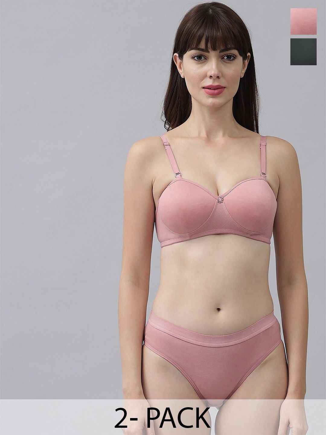 

PIBU Pack Of 2 Cotton Lingerie Set, Pink
