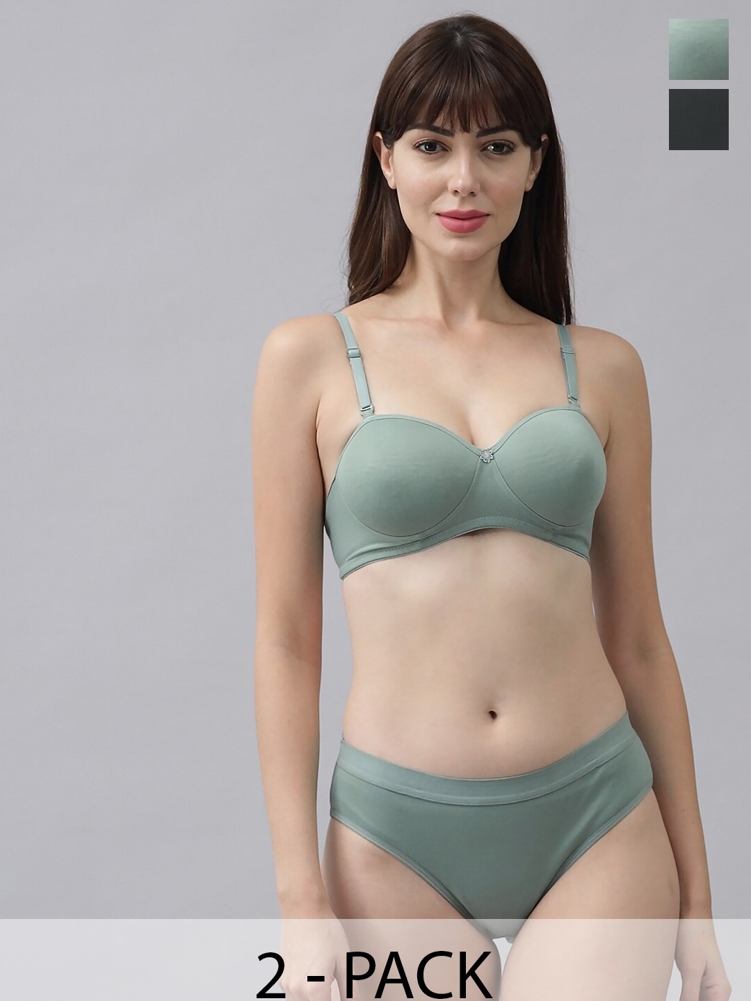 

PIBU Pack Of 2 Mid-Rise Non-Padded Cotton Lingerie Set, Green