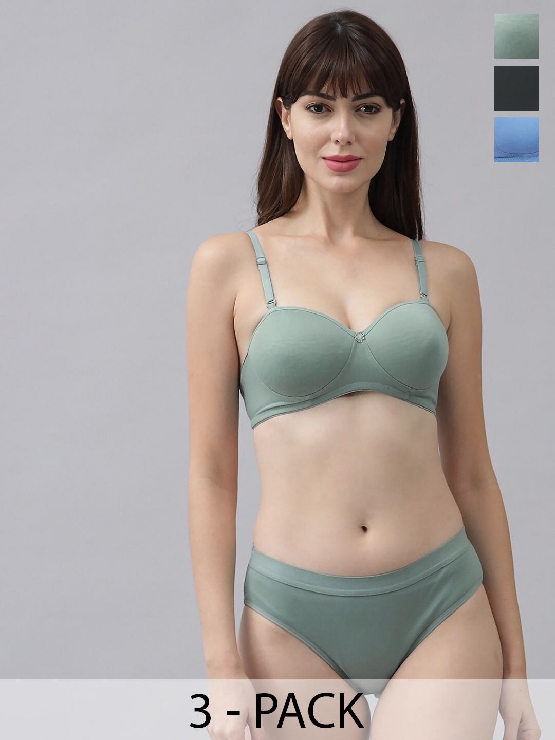 PIBU Pack Of 3 Cotton Brief Lingerie Set, Blue