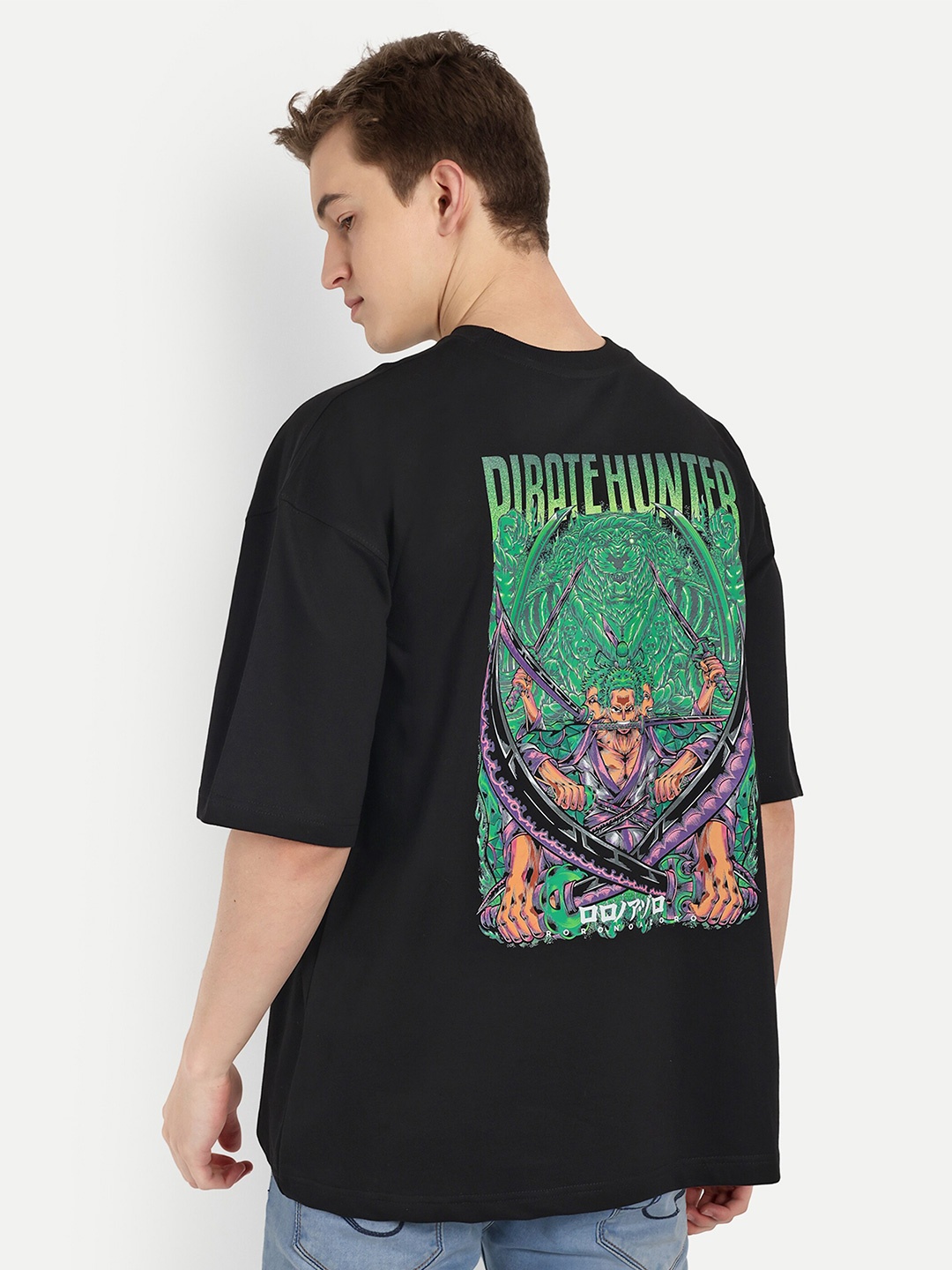 

BLURR Anime Piret huntar Zoro Printed T-shirt, Black