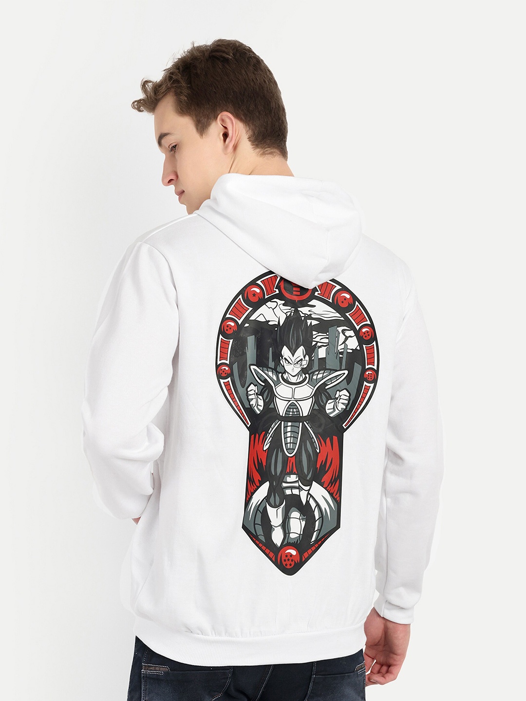 

BLURR Typography Printed Cotton Hooded Pullover Straight Sweatshirt, White
