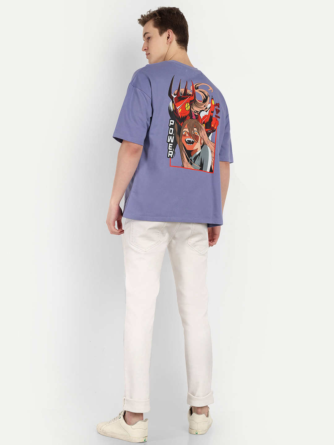 

BLURR Round Neck Drop-Shoulder Sleeves Graphic Printed Cotton T-shirt, Blue