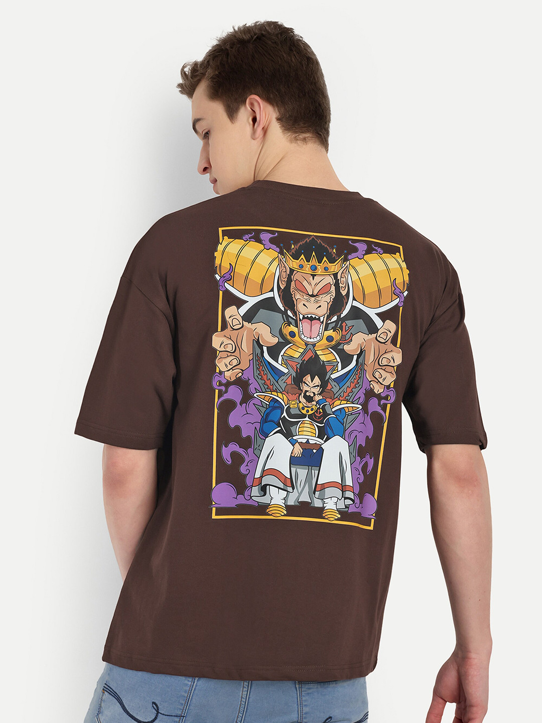 

BLURR Round Neck Drop-Shoulder Sleeves Graphic Printed Cotton T-shirt, Coffee brown