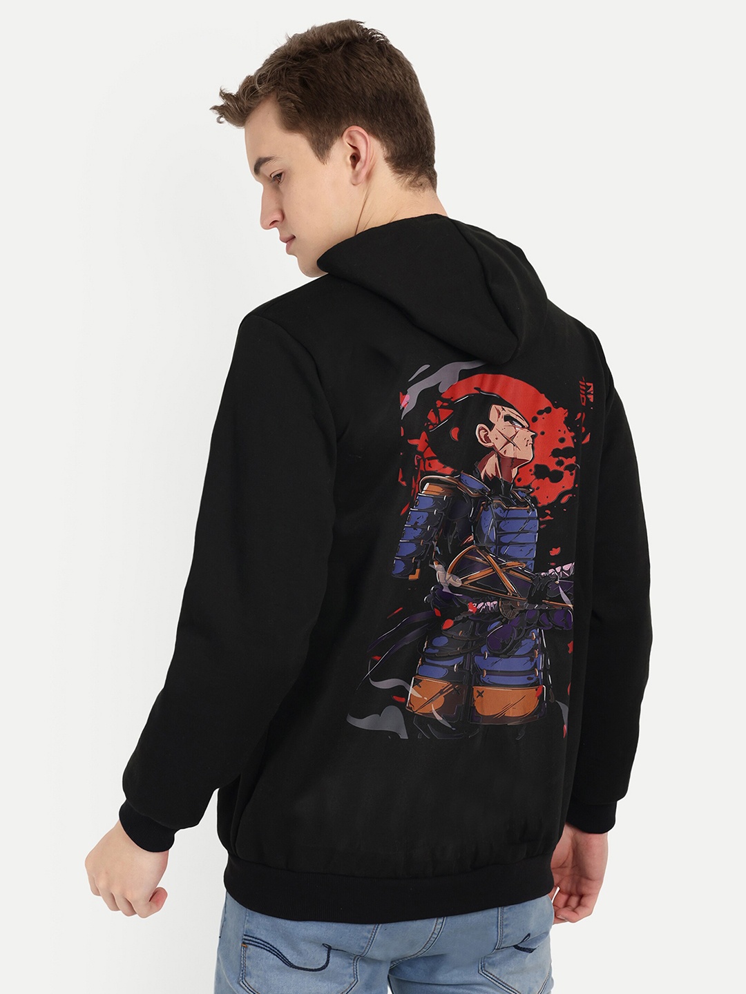 

BLURR Printed Long Sleeves Kangaroo Pocket Cotton Hooded Sweatshirt, Black