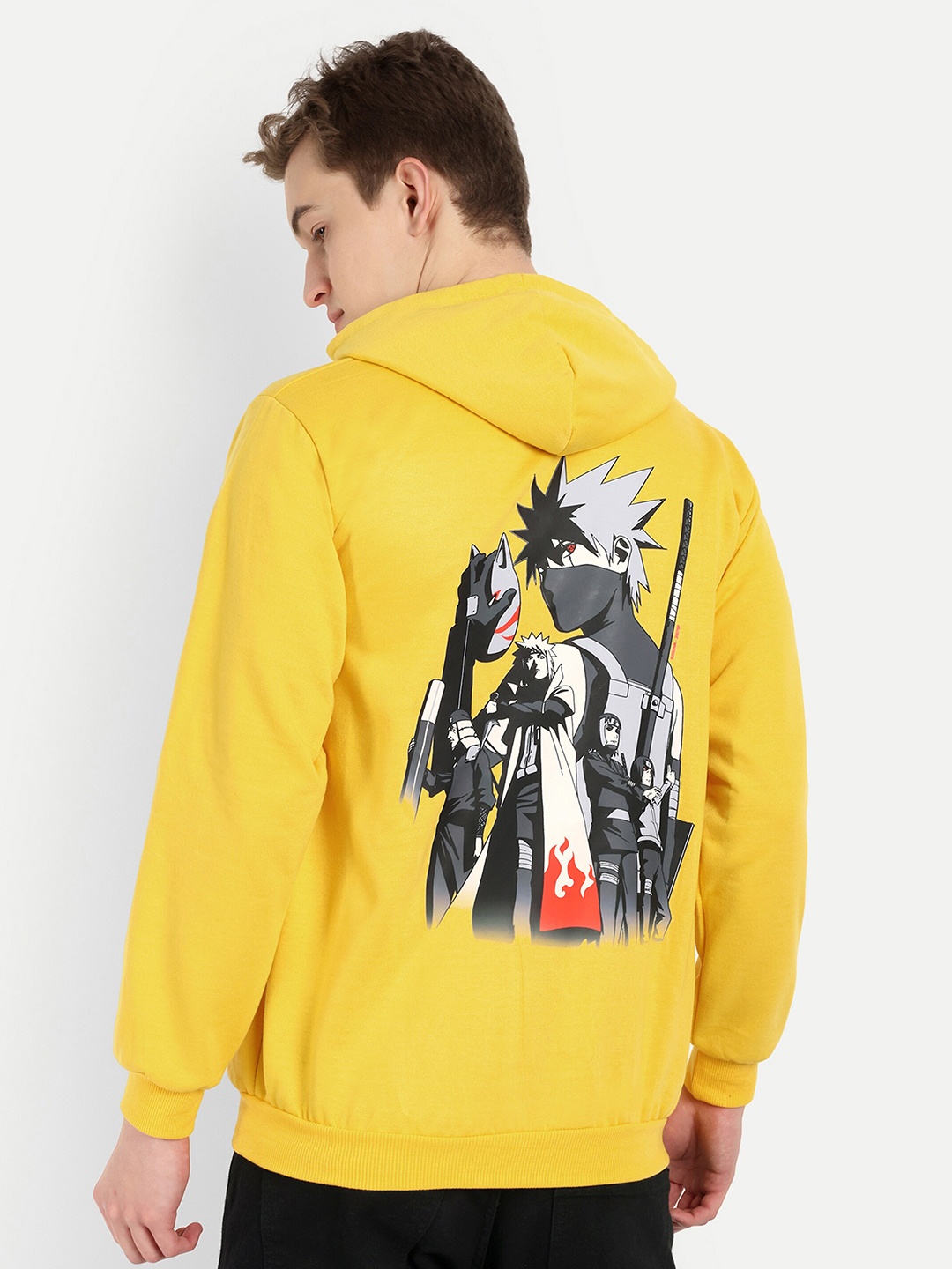 

BLURR Printed Long Sleeves Kangaroo Pocket Cotton Hooded Sweatshirt, Yellow