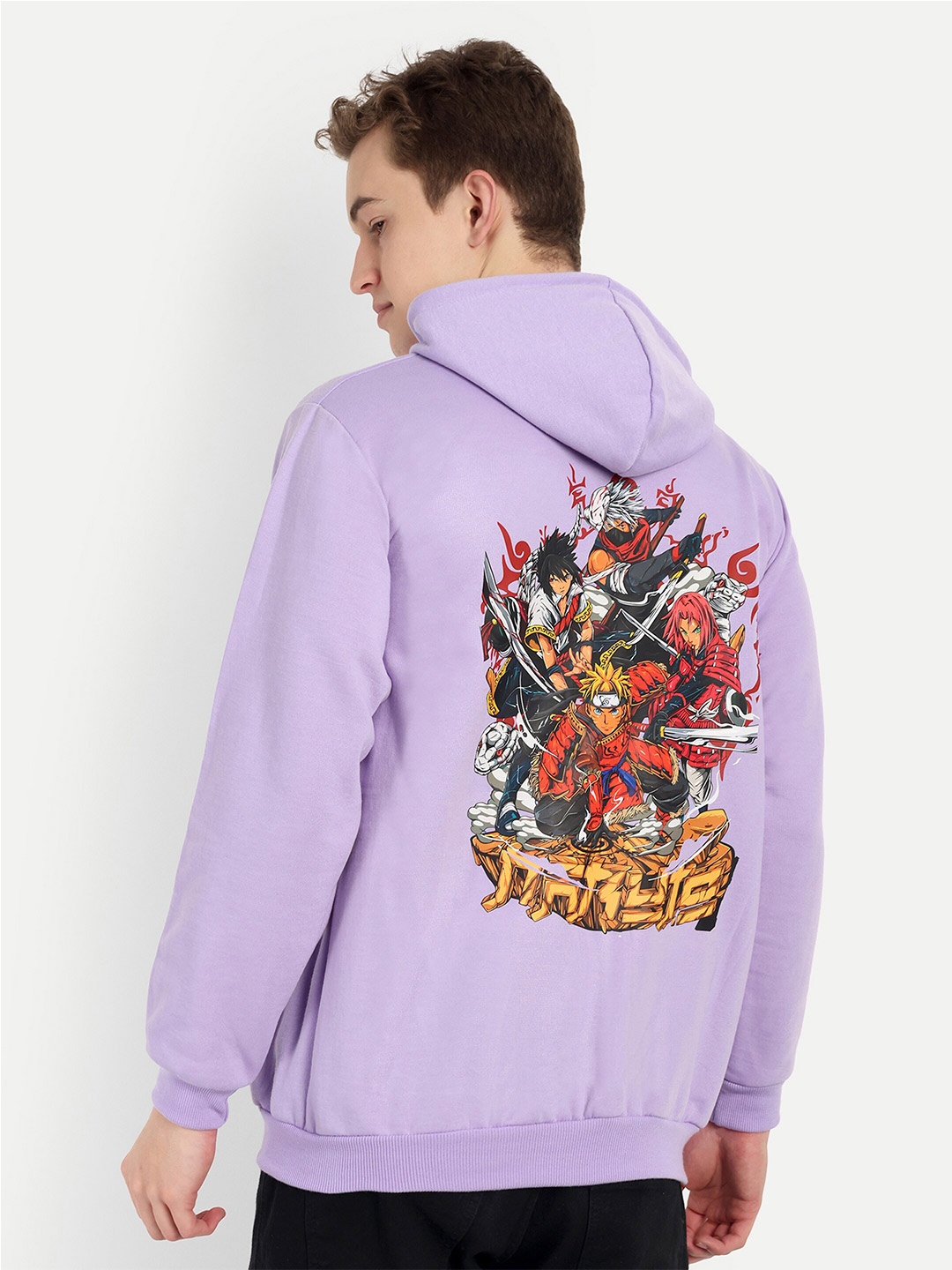 

BLURR Printed Long Sleeves Kangaroo Pocket Cotton Hooded Sweatshirt, Purple