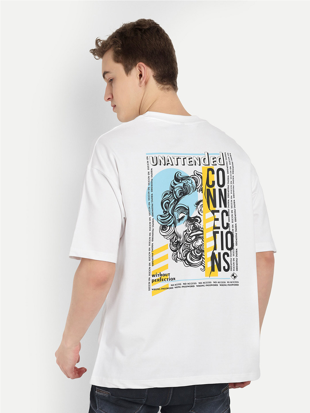 

BLURR Printed Round Neck Drop-Shoulder Sleeves Cotton T-shirt, White