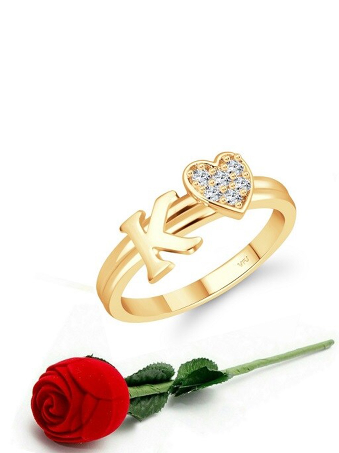 

Vighnaharta Gold-Plated CZ Studded Adjustable Finger Ring With Rose Box