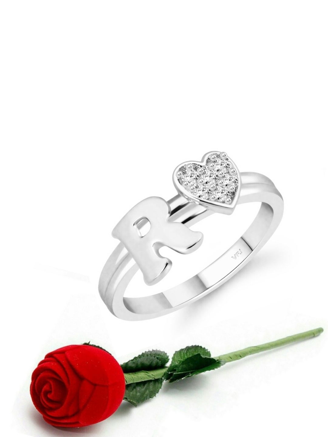 

Vighnaharta Rhodium-Plated CZ-Studded Adjustable Finger Ring, Silver