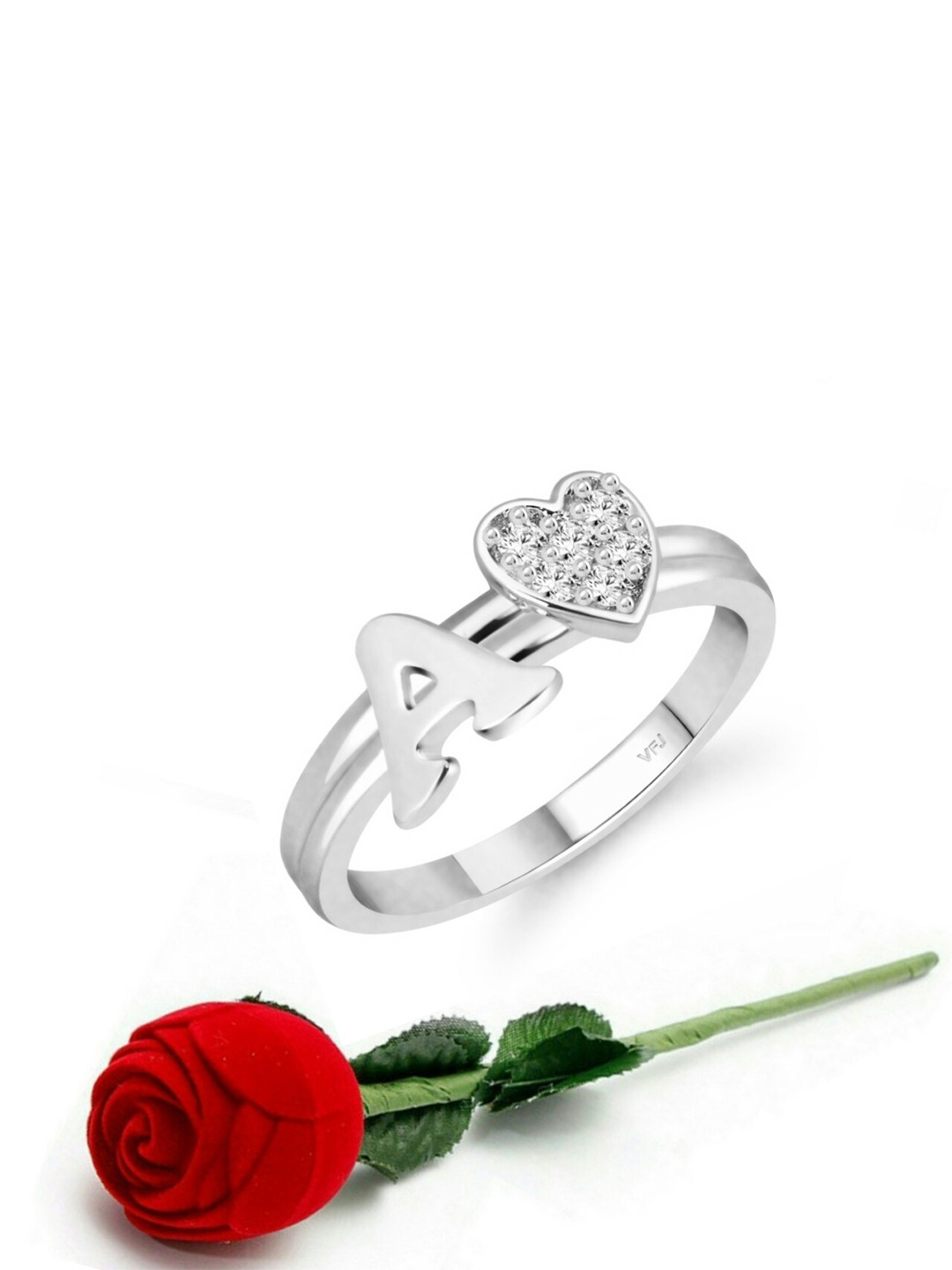 

Vighnaharta Rhodium-Plated Cubic Zirconia Studded Finger Ring With Rose Box, Silver