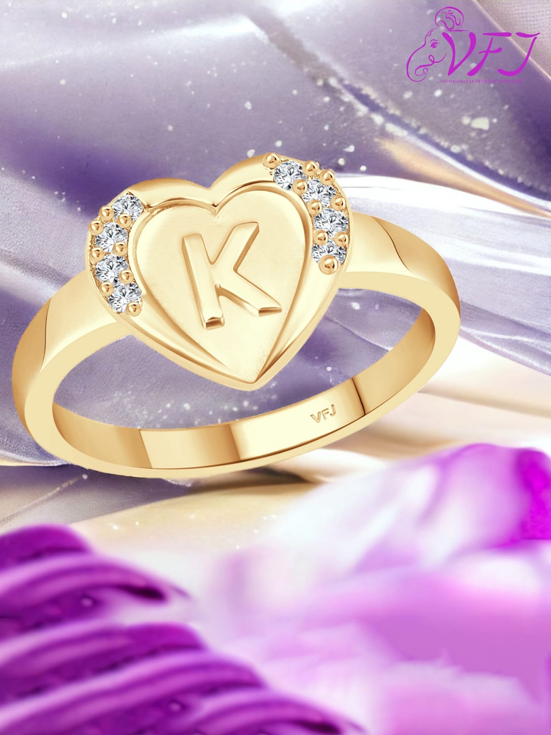 

Vighnaharta Gold Plated CZ Studded Finger Ring With Rose Box