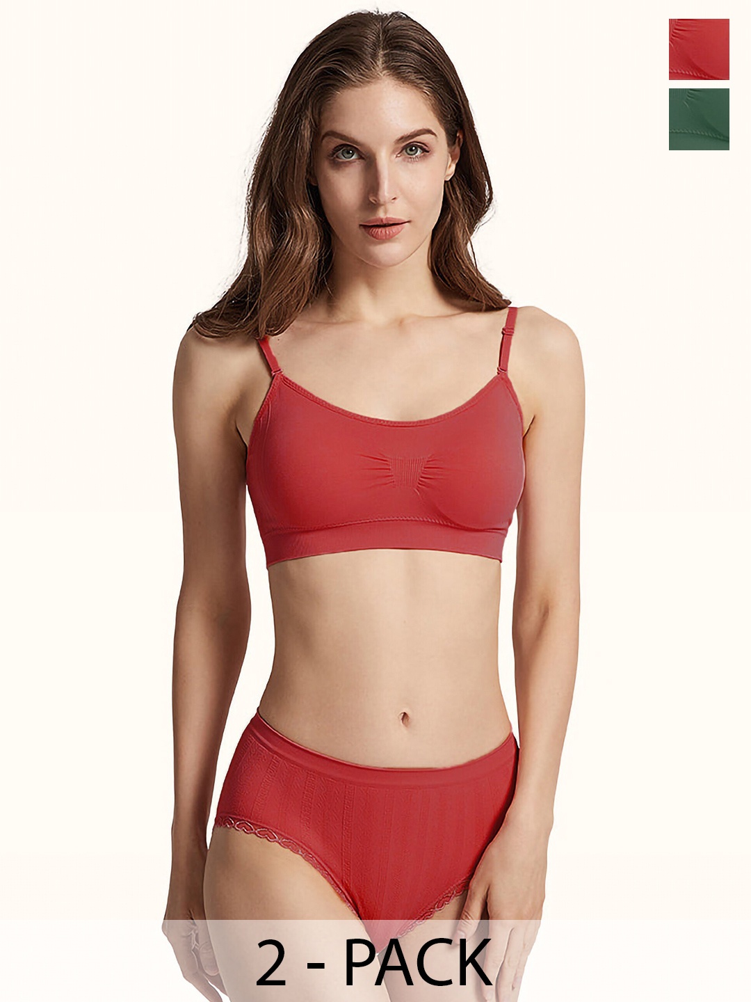 

PIBU Pack Of 2 Mid-Rise Cotton Lingerie Set, Red