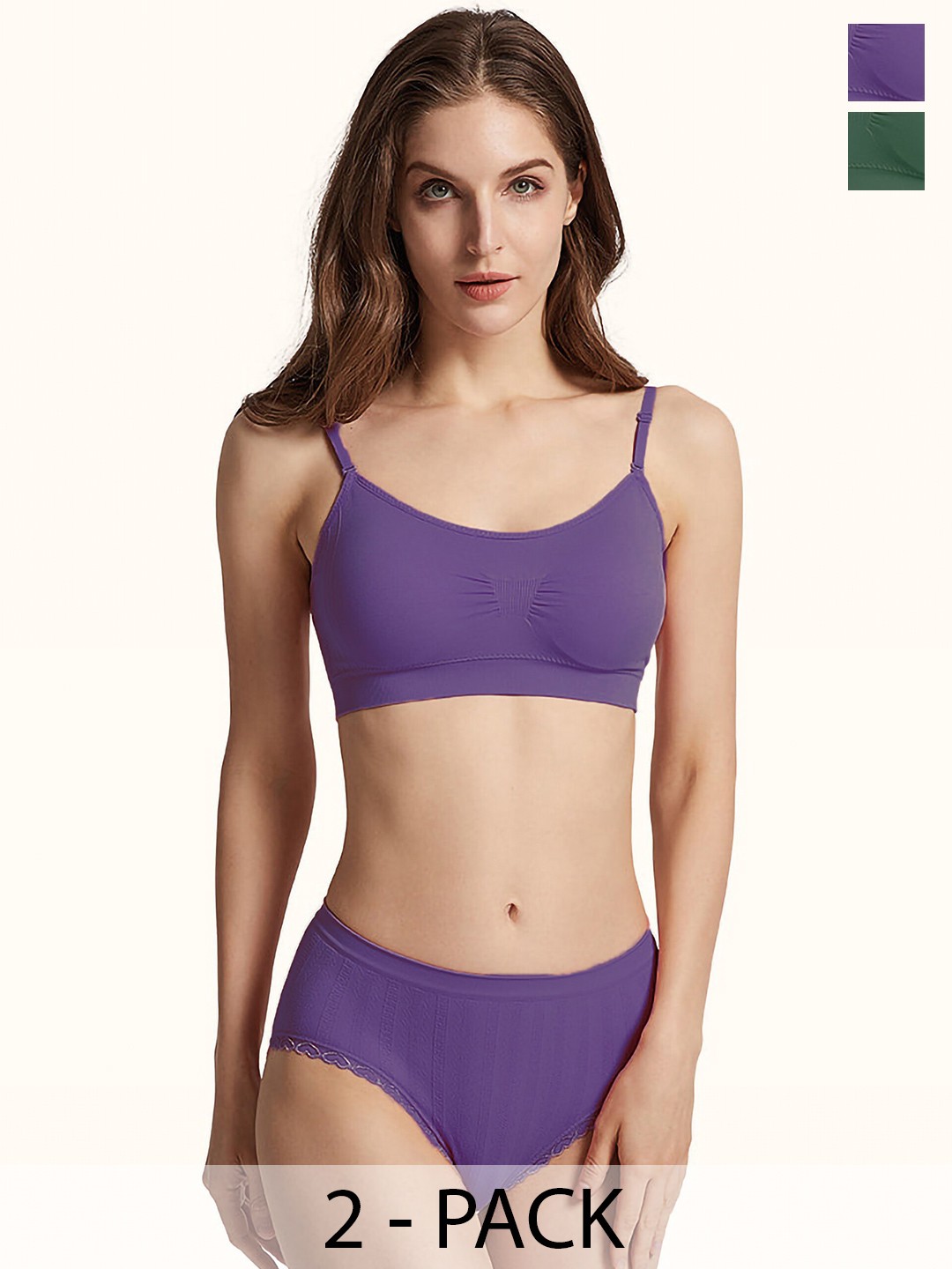 

PIBU Pack Of 2 Cotton Bra Panty Lingerie Set F_K_Nora Set_21, Purple