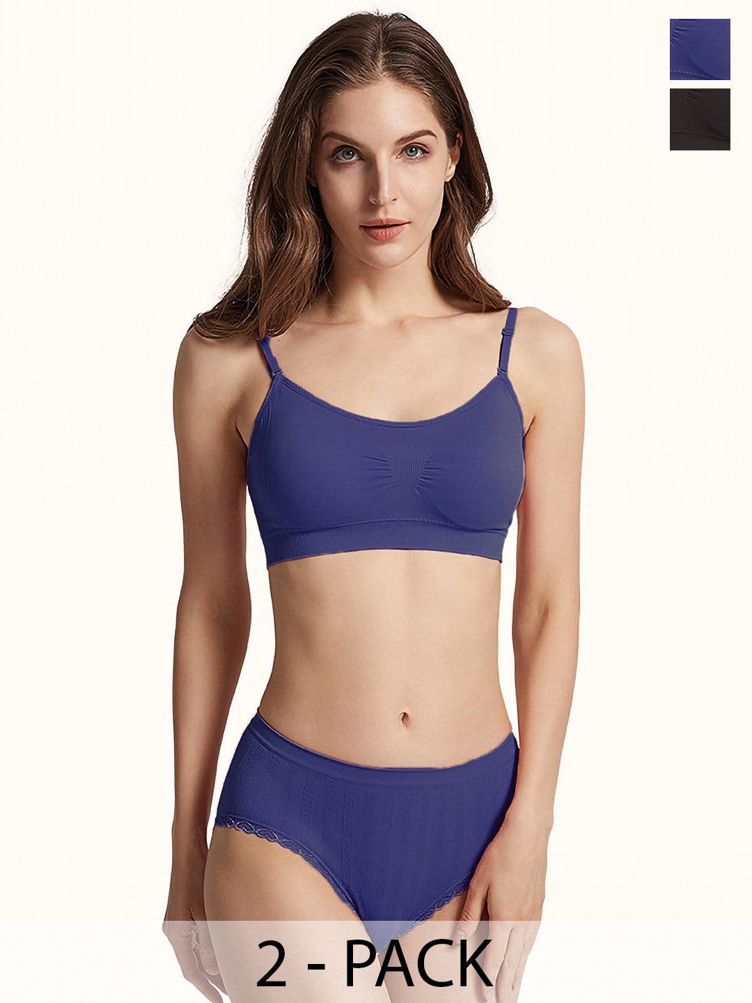 

PIBU Pack Of 2 Cotton Brief Lingerie Set, Blue