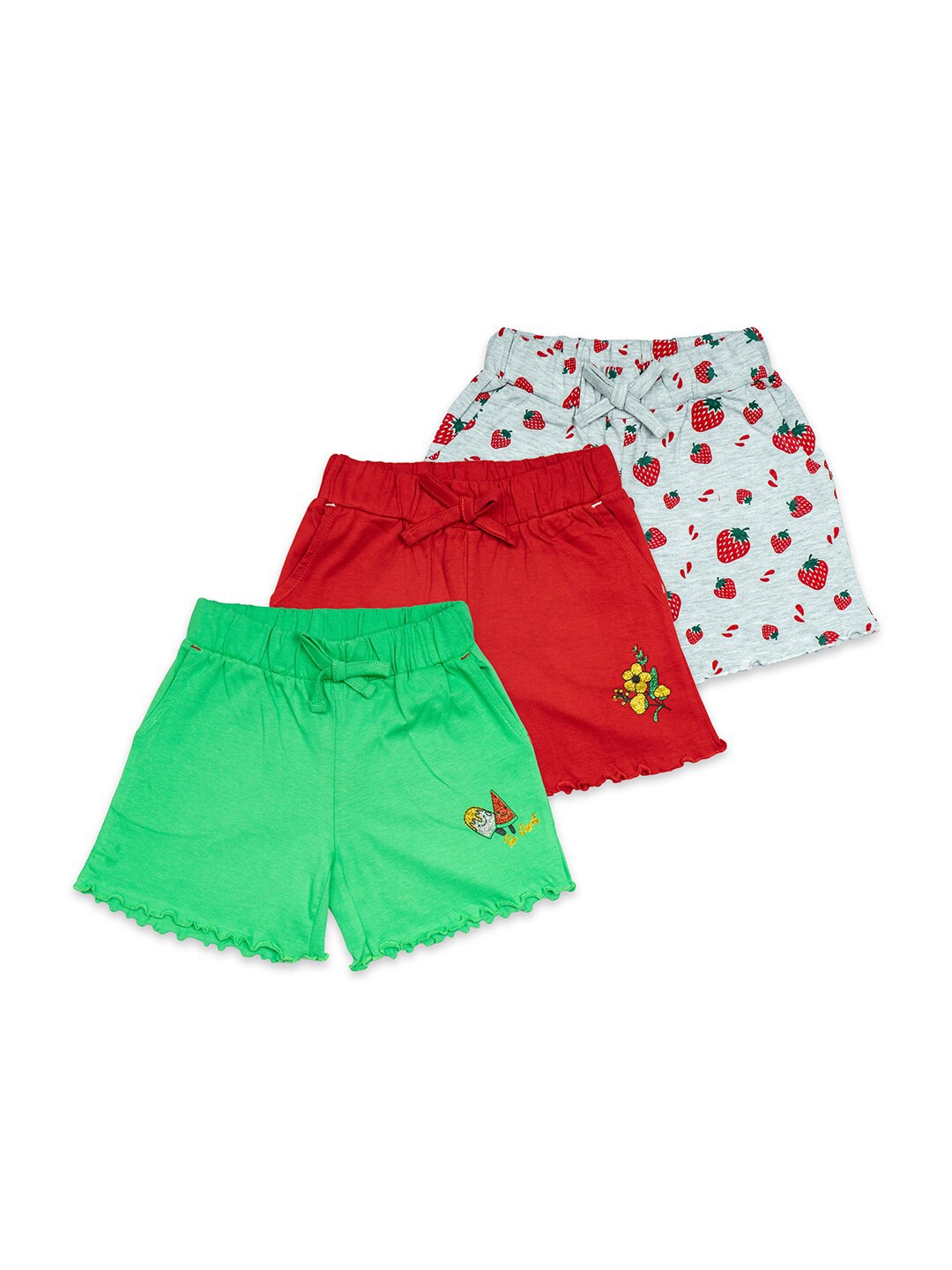 

BAESD Girls Pack Of 3 Mid-Rise Cotton Shorts, Green