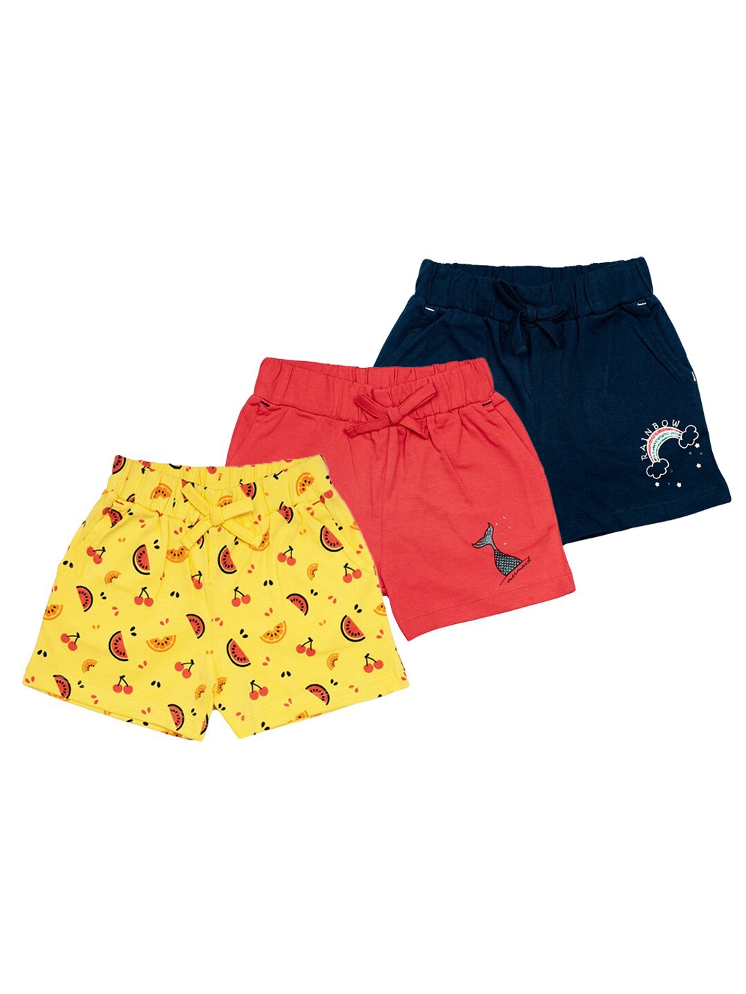 

BAESD Girls Pack Of 3 Conversational Printed Mid-Rise Cotton Shorts, Blue