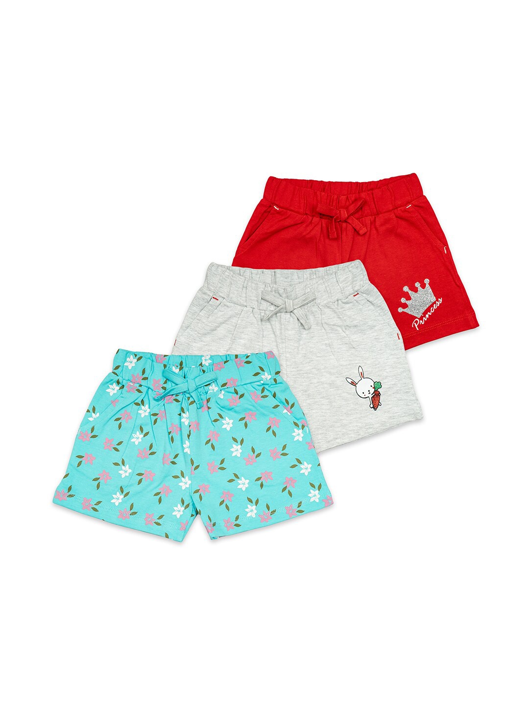 

BAESD Girls Pack Of 3 Floral Printed Mid-Rise Cotton Shorts, Blue