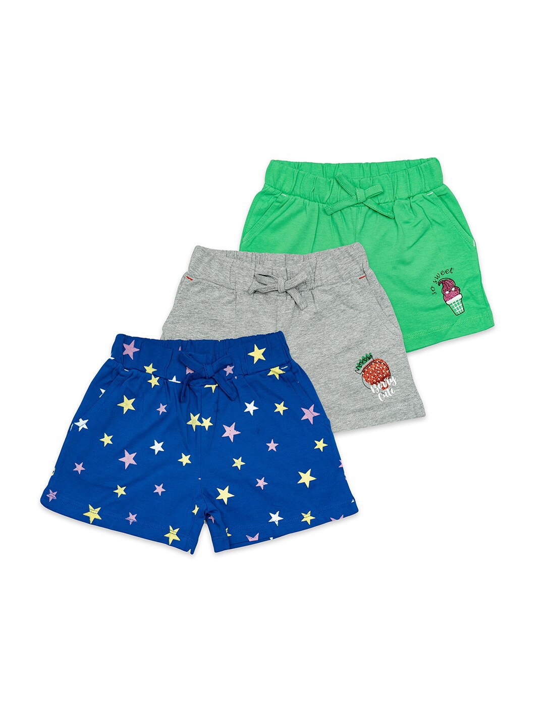 

BAESD Girls Pack Of 3 Conversational Printed Mid-Rise Cotton Shorts, Blue