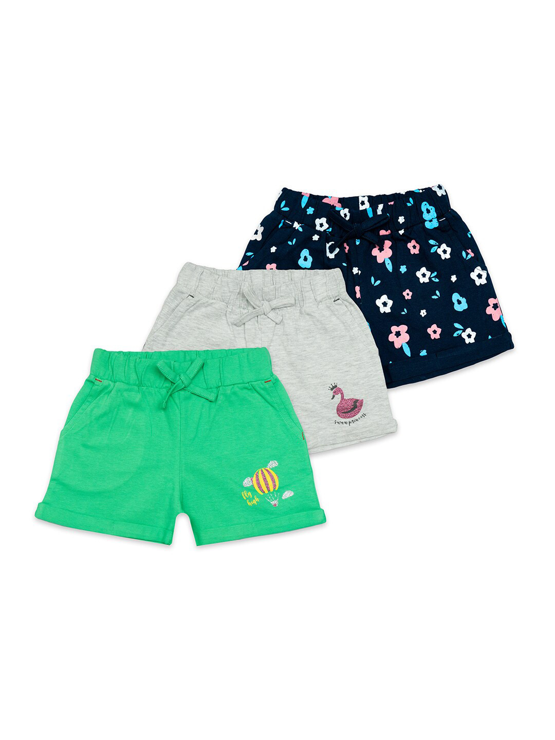 

BAESD Girls Pack Of 3 Conversational Printed Mid-Rise Cotton Shorts, Grey