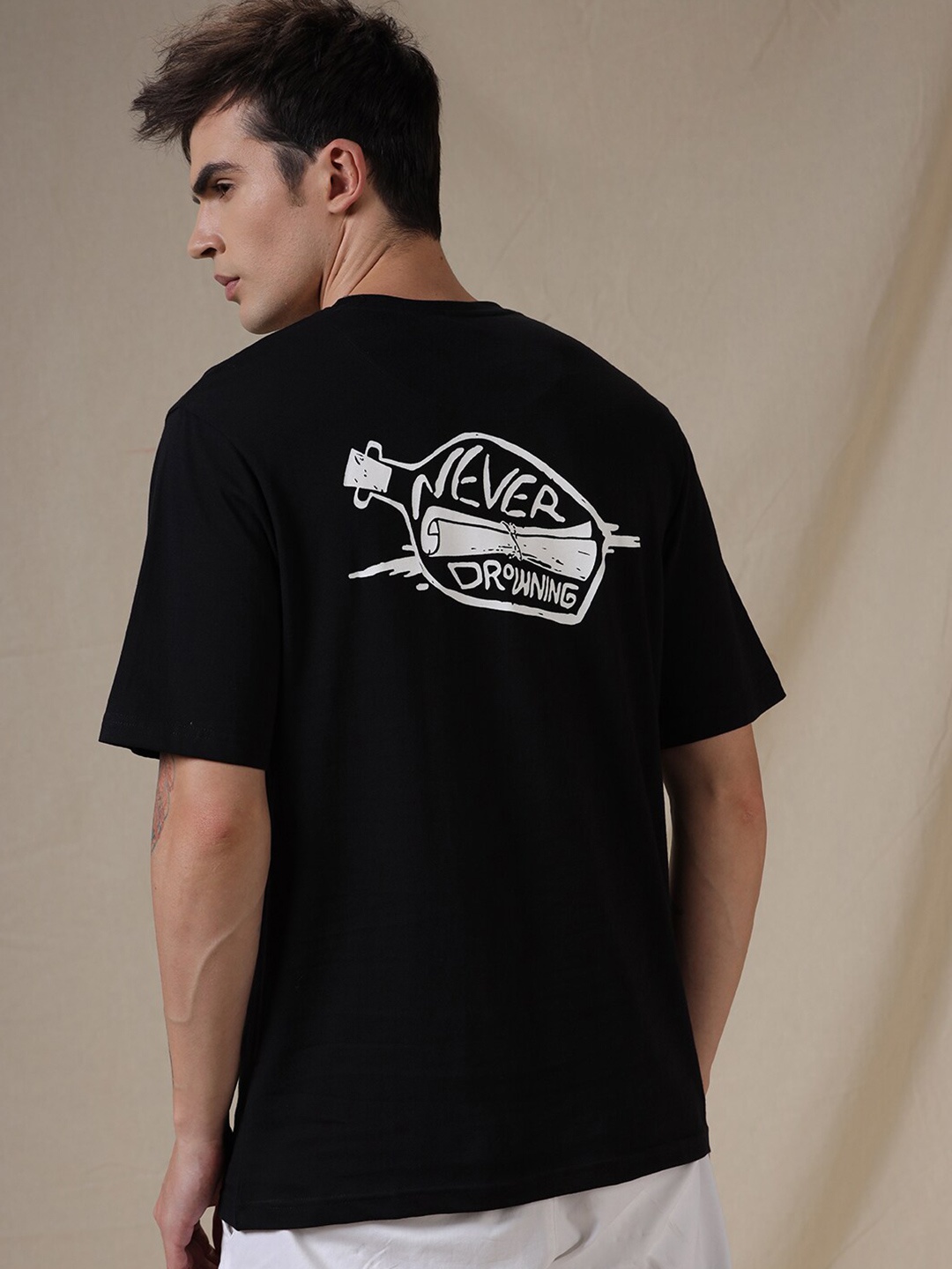 

WROGN Typography Printed Round Neck Short Sleeves Regular T-shirt, Black