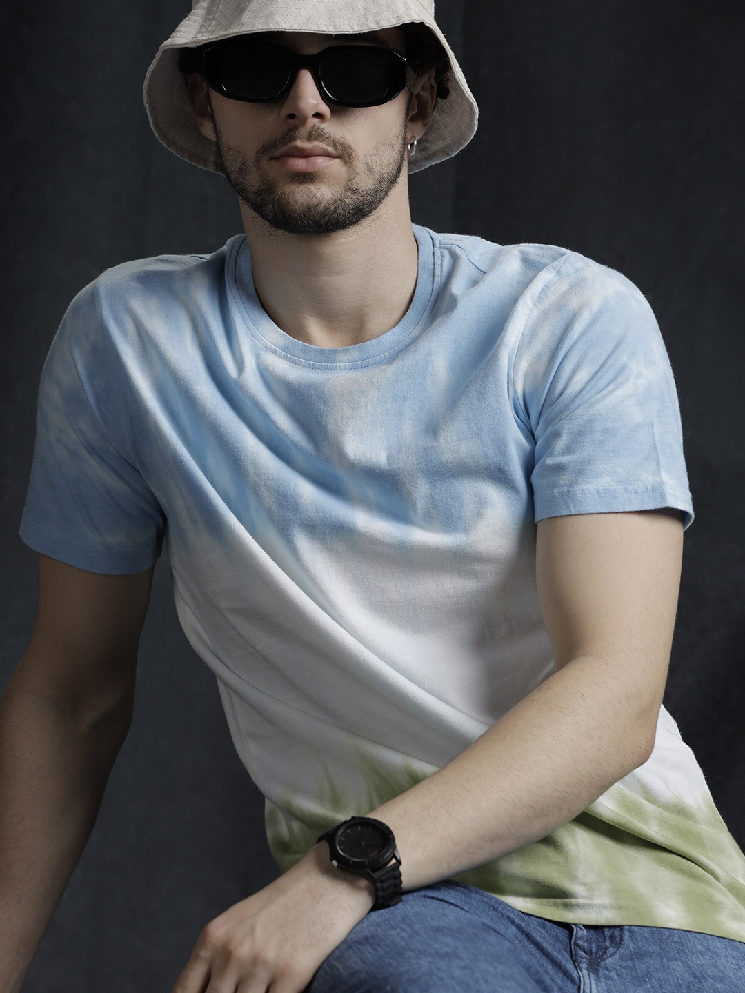 

WROGN Printed Round Neck Short Sleeves Slim Fit T-shirt, Blue