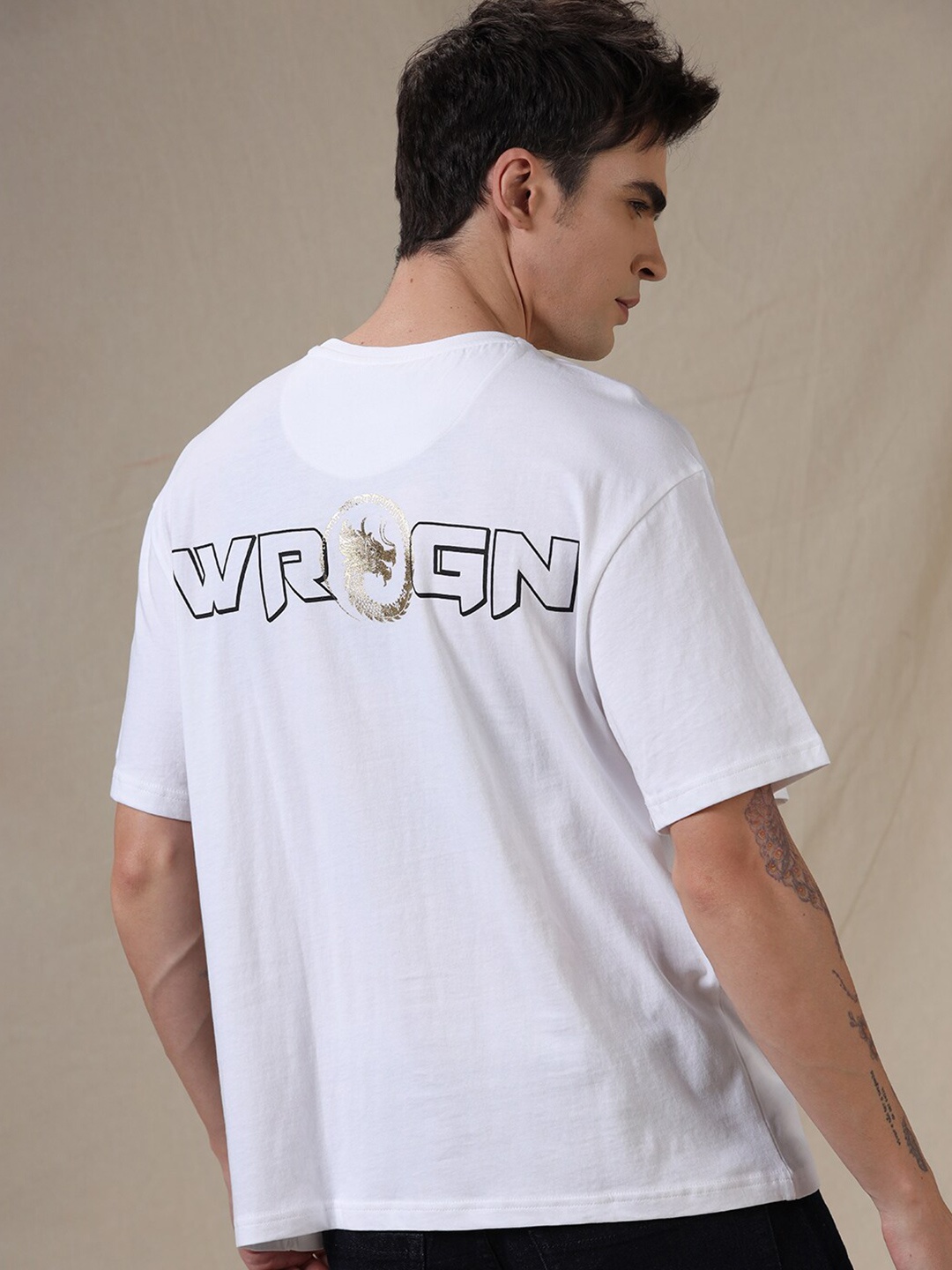 

WROGN Typography Printed Round Neck Drop Shoulder Sleeves Oversized T-shirt, White