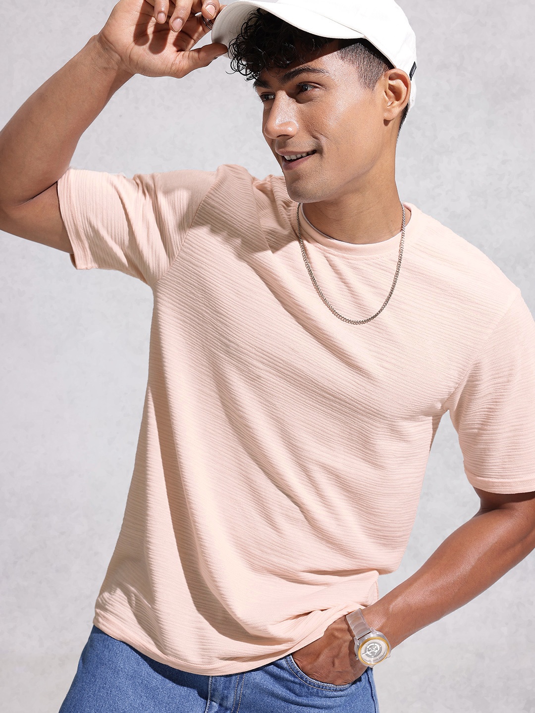 

WROGN Self Striped T-shirt, Peach