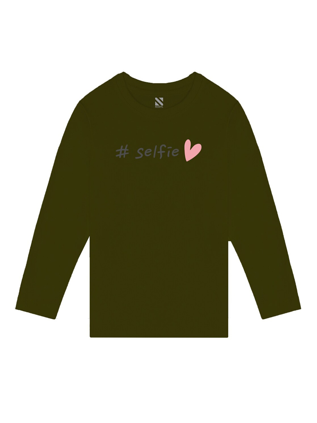 

BAESD Girls Typography Printed Round Neck Extended Sleeves Applique T-shirt, Green