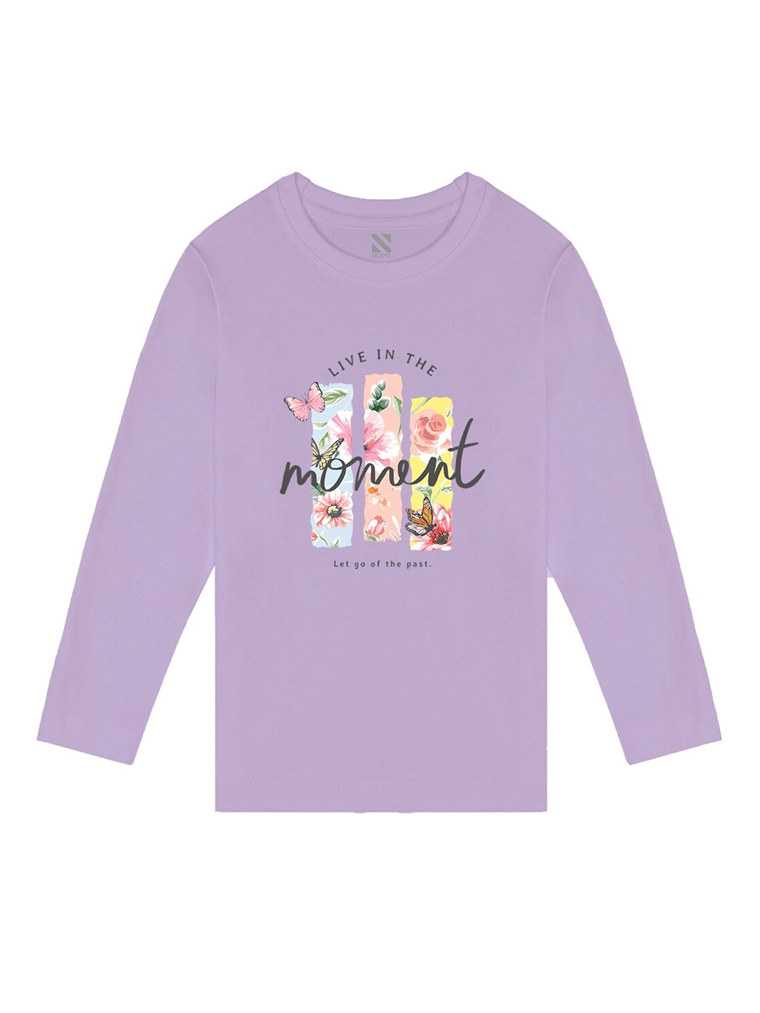 

BAESD Girls Printed Full Sleeves Cotton T-shirt, Purple