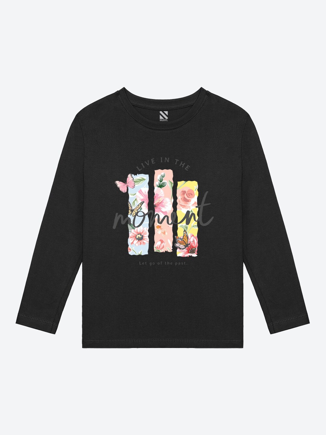 

BAESD Girls Floral Printed Round Neck T-shirt, Black