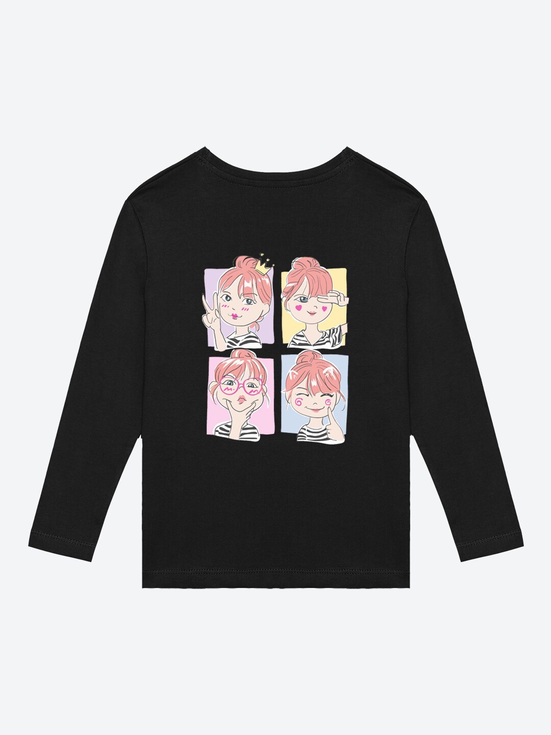 

BAESD Girls Round Neck Applique Casual T-shirt, Black