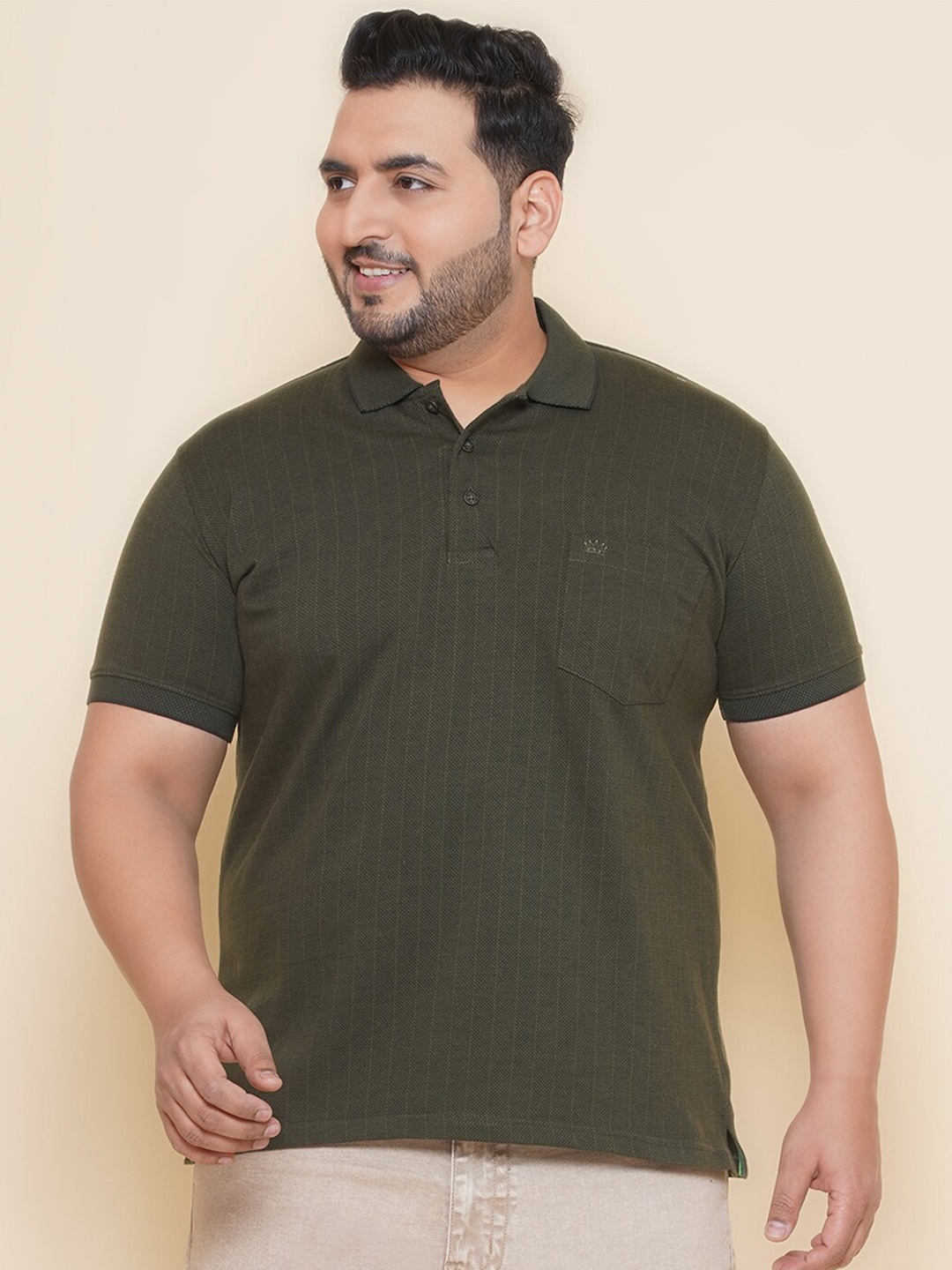 

John Pride Polo Collar Striped Short Sleeves Regular Plus Size T-shirt, Green