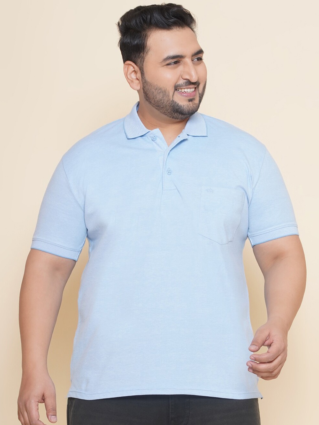 

John Pride Plus Size Polo Collar Pockets Cotton T-shirt, Blue