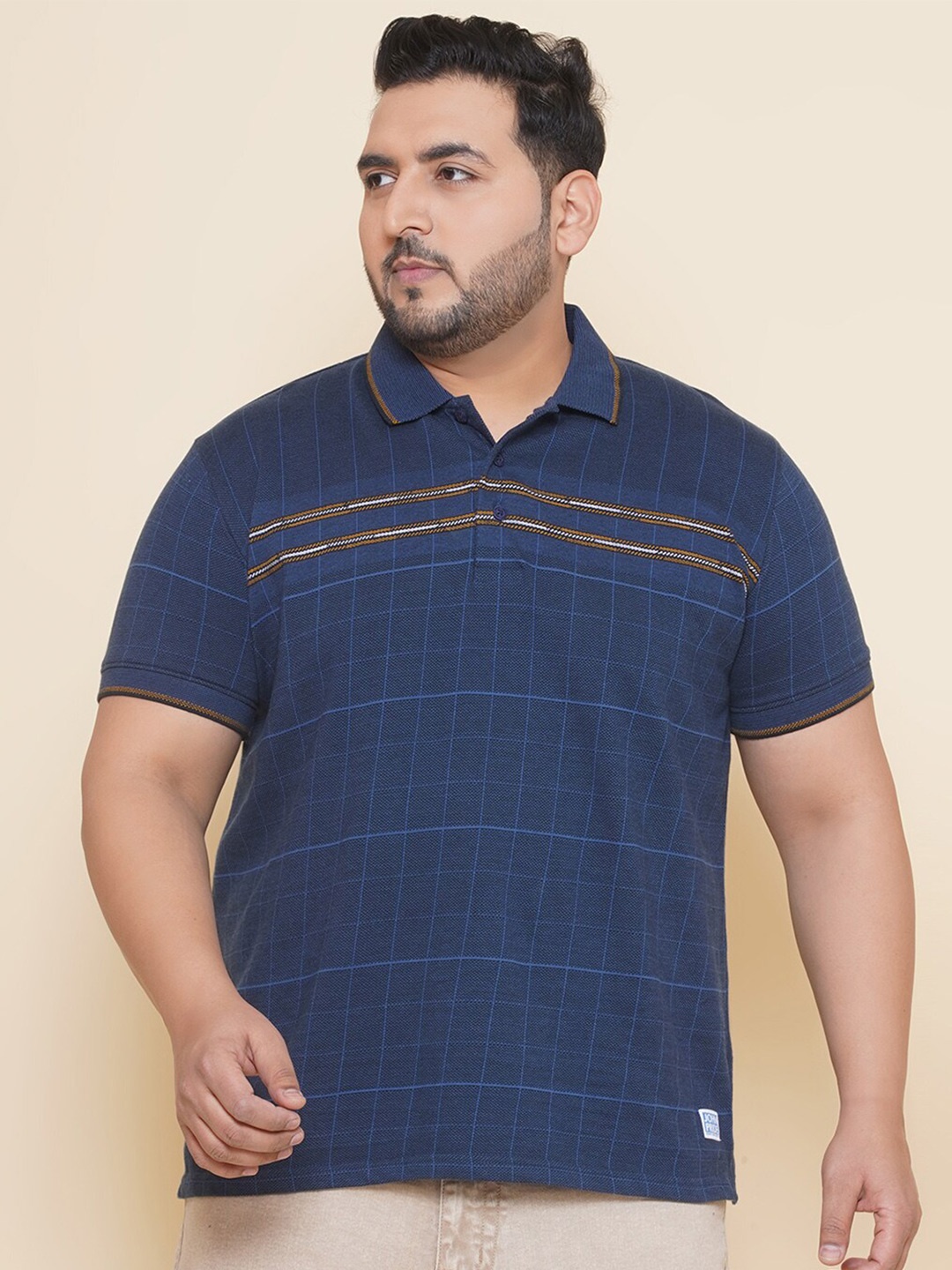 

John Pride Polo Collar Checked Short Sleeves Regular T-shirt, Blue